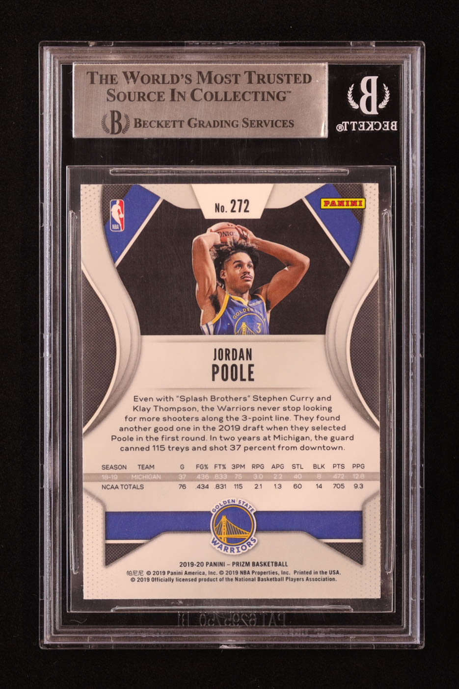 Jordan Poole Signed 2019-20 Panini Prizm #272 RC (BGS) at PristineAuction.com Jordan Poole Signed 2019-20 Panini Prizm #272 RC (BGS) at PristineAuction.com