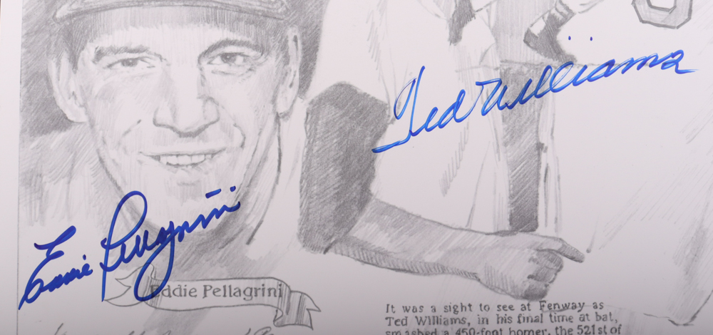 "Ted Williams and Friends" 16x20 LE Poster Signed By (6) With Ted Williams, Bobby Doerr, Dom DiMaggio, Johnny Pesky (PSA) at PristineAuction.com "Ted Williams and Friends" 16x20 LE Poster Signed By (6) With Ted Williams, Bobby Doerr, Dom DiMaggio, Johnny Pesky (PSA) at PristineAuction.com
