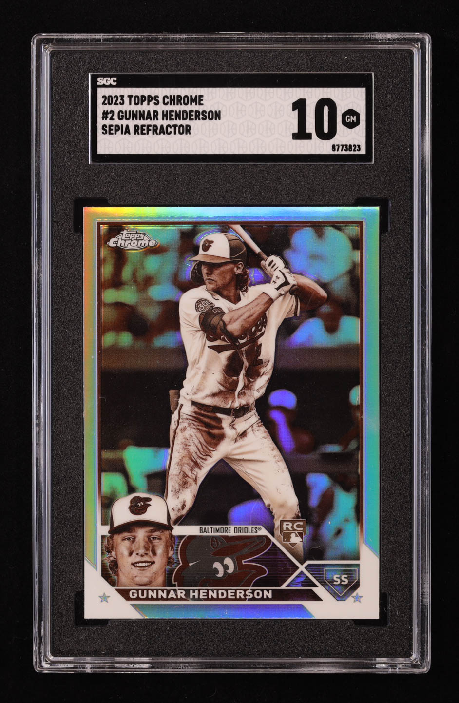 Gunnar Henderson 2023 Topps Chrome Sepia Refractors #2 RC (SGC 10) at PristineAuction.com Gunnar Henderson 2023 Topps Chrome Sepia Refractors #2 RC (SGC 10) at PristineAuction.com