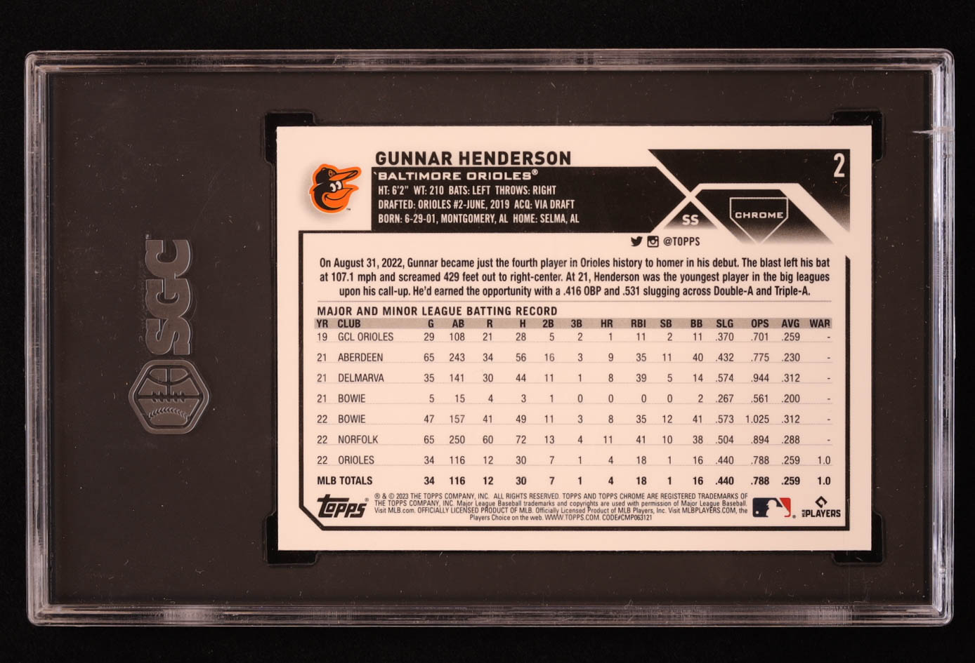 Gunnar Henderson 2023 Topps Chrome Sepia Refractors #2 RC (SGC 10) at PristineAuction.com Gunnar Henderson 2023 Topps Chrome Sepia Refractors #2 RC (SGC 10) at PristineAuction.com