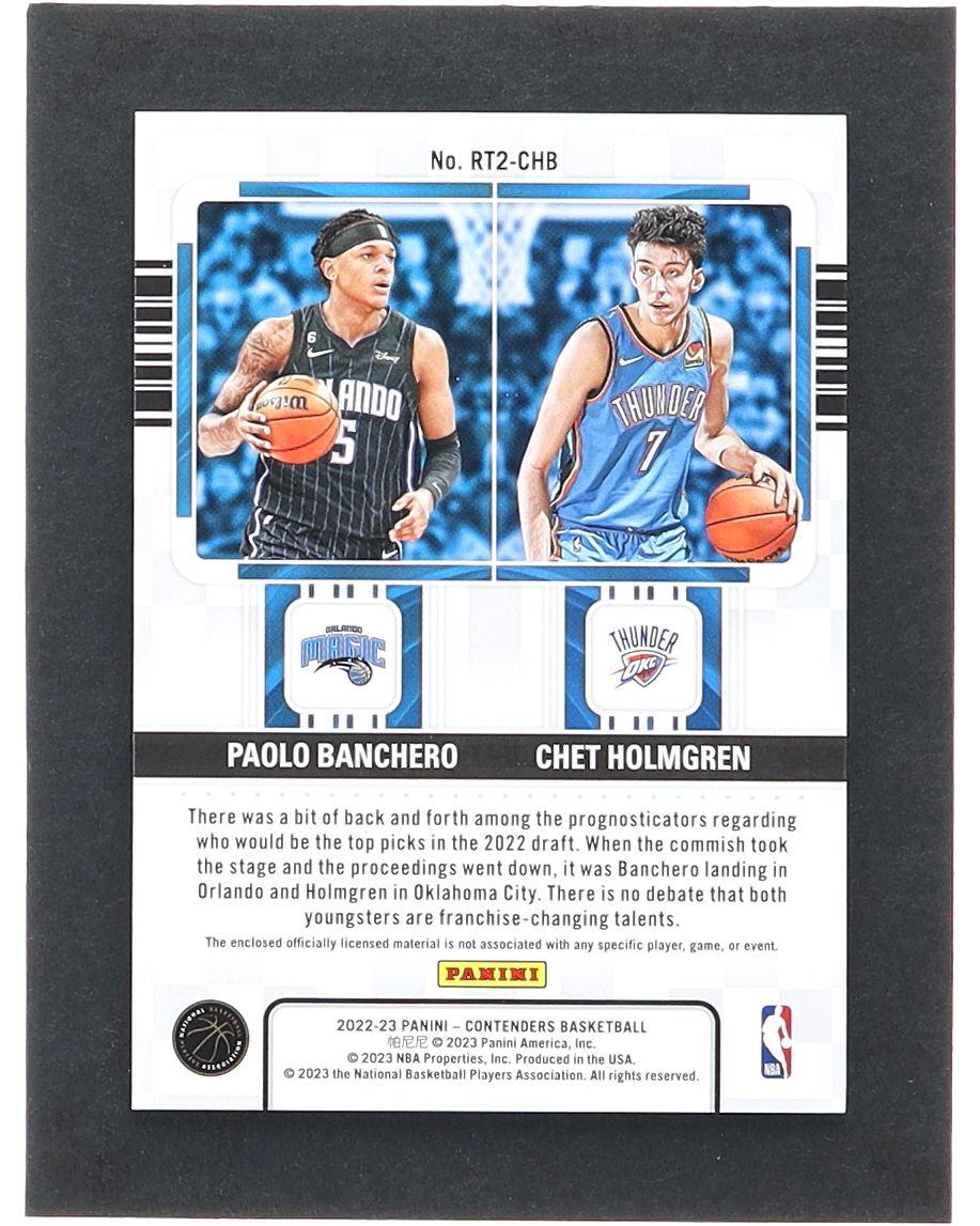 Chet Holmgren / Paolo Banchero 2022-23 Panini Contenders Rookie Ticket Dual Swatches #5 RC at PristineAuction.com Chet Holmgren / Paolo Banchero 2022-23 Panini Contenders Rookie Ticket Dual Swatches #5 RC at PristineAuction.com