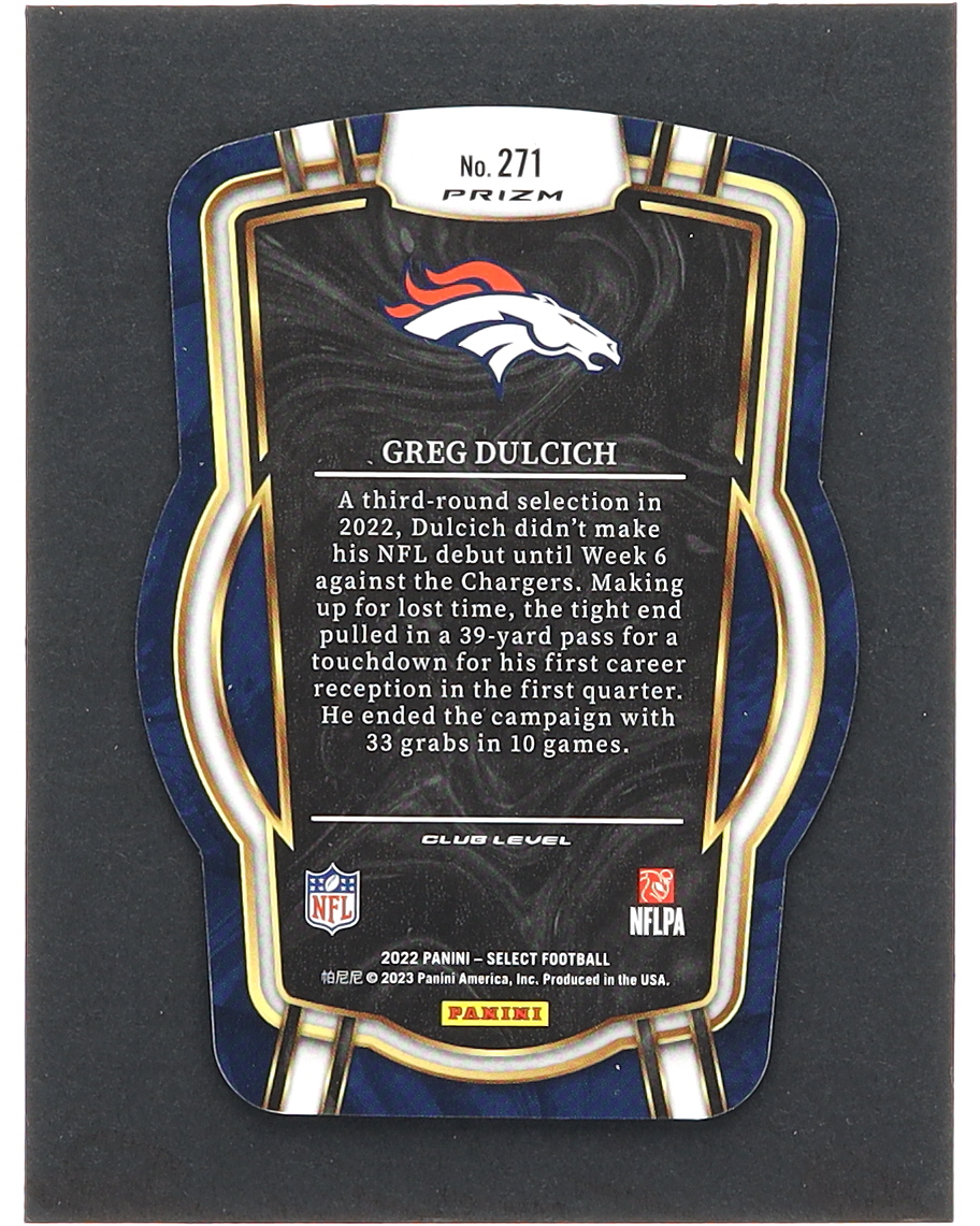 Greg Dulcich 2022 Select Prizm Red and Blue Die Cut #271 RC at PristineAuction.com Greg Dulcich 2022 Select Prizm Red and Blue Die Cut #271 RC at PristineAuction.com