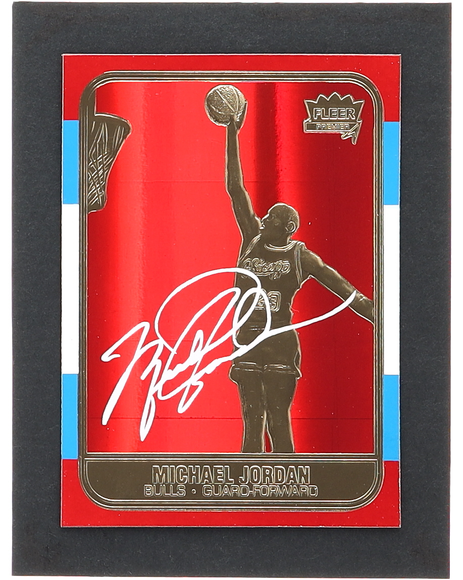 Michael Jordan 1997 Fleer Premier Signature Series Red Holo Refractor 23Kt Gold Card at PristineAuction.com Michael Jordan 1997 Fleer Premier Signature Series Red Holo Refractor 23Kt Gold Card at PristineAuction.com