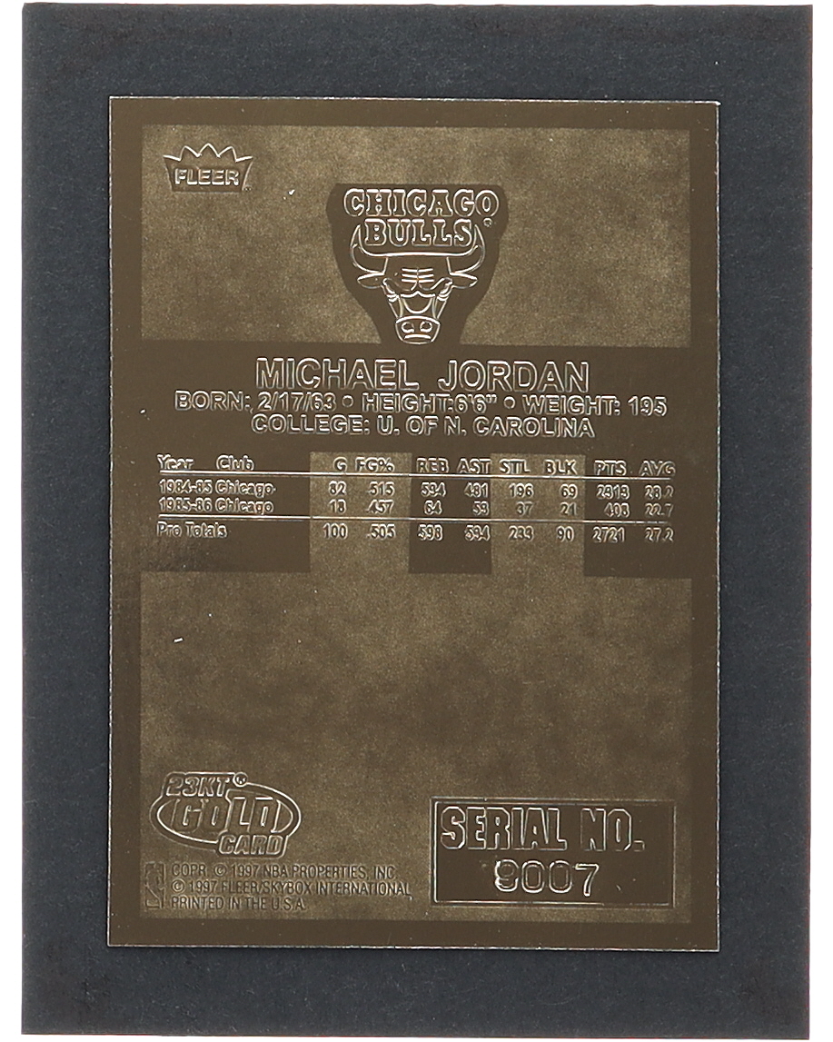 Michael Jordan 1997 Fleer Premier Signature Series Red Holo Refractor 23Kt Gold Card at PristineAuction.com Michael Jordan 1997 Fleer Premier Signature Series Red Holo Refractor 23Kt Gold Card at PristineAuction.com