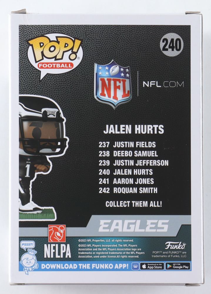 Jalen Hurts Signed Eagles #240 Funko Pop! Vinyl Figure (PSA) at PristineAuction.com Jalen Hurts Signed Eagles #240 Funko Pop! Vinyl Figure (PSA) at PristineAuction.com