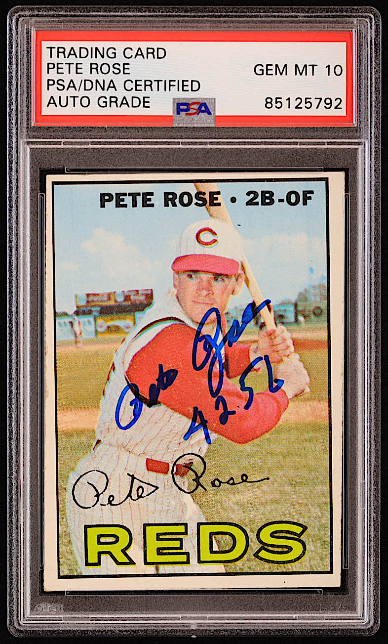 Pete Rose Signed 1967 Topps #430 Inscribed "4256" (PSA | Autograph Graded 10) at PristineAuction.com Pete Rose Signed 1967 Topps #430 Inscribed "4256" (PSA | Autograph Graded 10) at PristineAuction.com