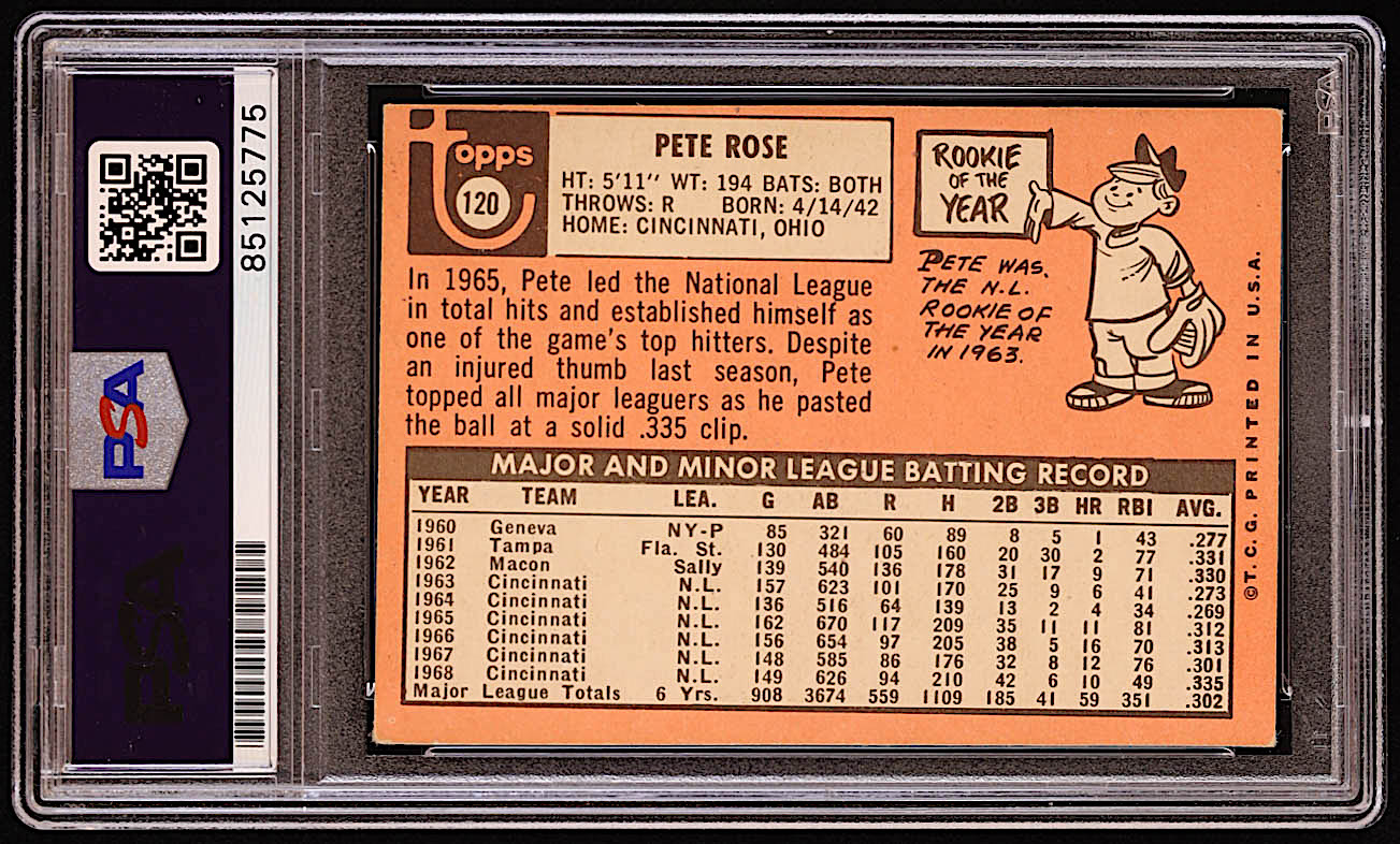 Pete Rose Signed 1969 Topps #120 Inscribed "4256" (PSA | Autograph Graded 10) at PristineAuction.com Pete Rose Signed 1969 Topps #120 Inscribed "4256" (PSA | Autograph Graded 10) at PristineAuction.com