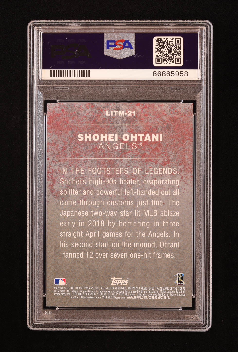 Shohei Ohtani 2018 Topps Update Legends in the Making #LITM21 RC (PSA 10) at PristineAuction.com Shohei Ohtani 2018 Topps Update Legends in the Making #LITM21 RC (PSA 10) at PristineAuction.com