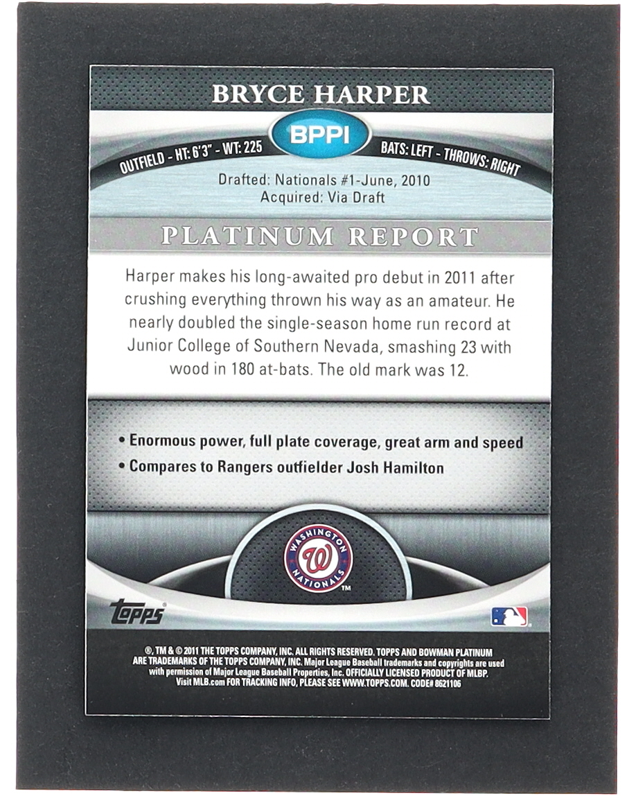 Bryce Harper 2011 Bowman Platinum Prospects Purple Refractors #BPP1 RC at PristineAuction.com Bryce Harper 2011 Bowman Platinum Prospects Purple Refractors #BPP1 RC at PristineAuction.com