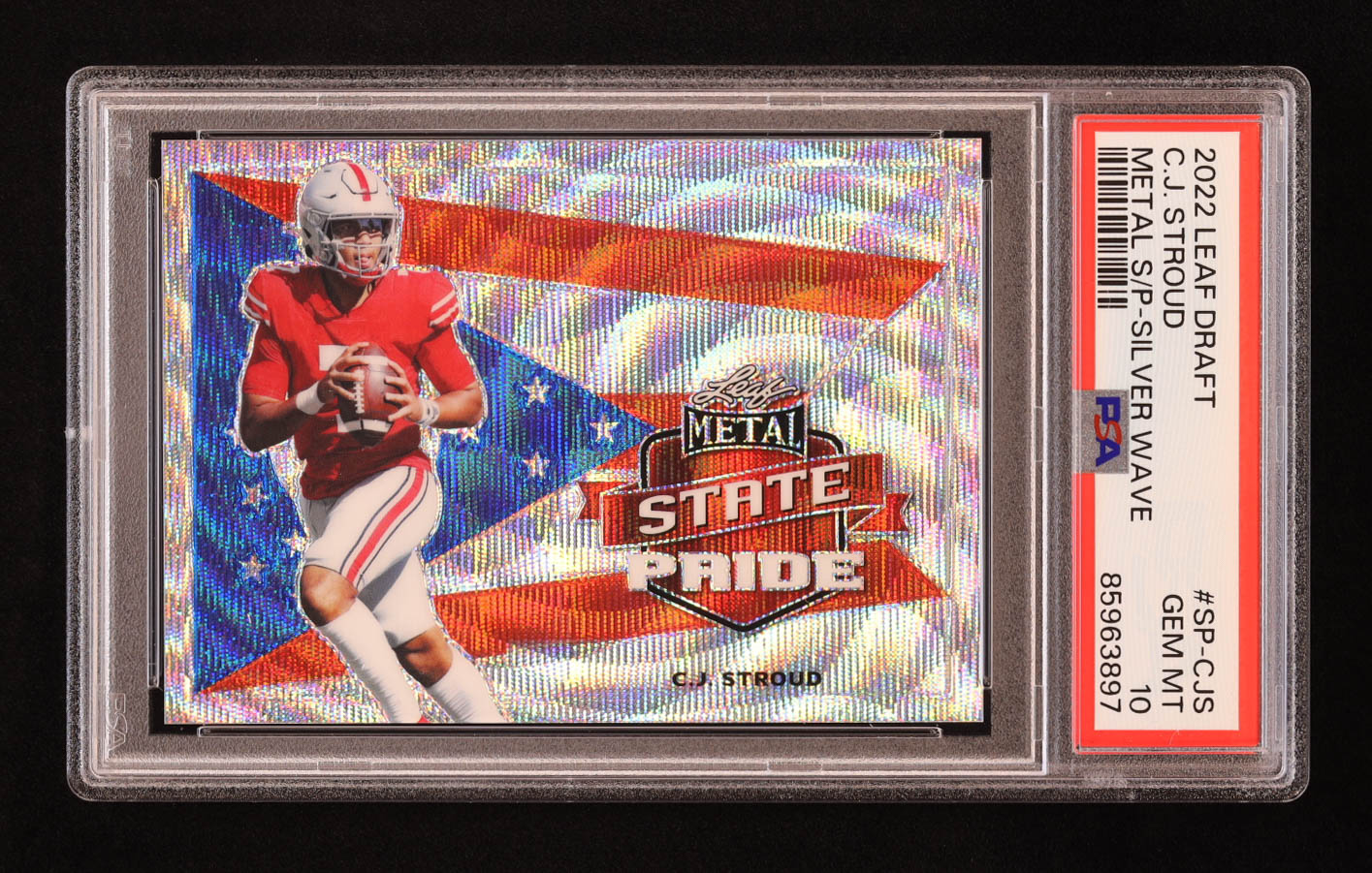 C.J. Stroud 2022 Leaf Draft and Prospects Metal State Pride Wave #SPCJS RC (PSA 10) at PristineAuction.com C.J. Stroud 2022 Leaf Draft and Prospects Metal State Pride Wave #SPCJS RC (PSA 10) at PristineAuction.com