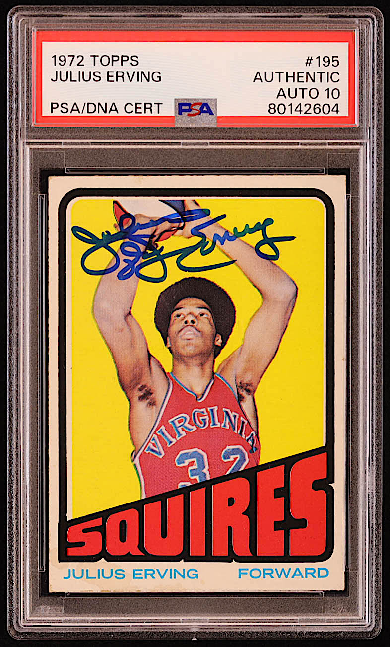 Julius Erving Signed 1972-73 Topps #195 RC (PSA | Autograph Graded 10) at PristineAuction.com Julius Erving Signed 1972-73 Topps #195 RC (PSA | Autograph Graded 10) at PristineAuction.com