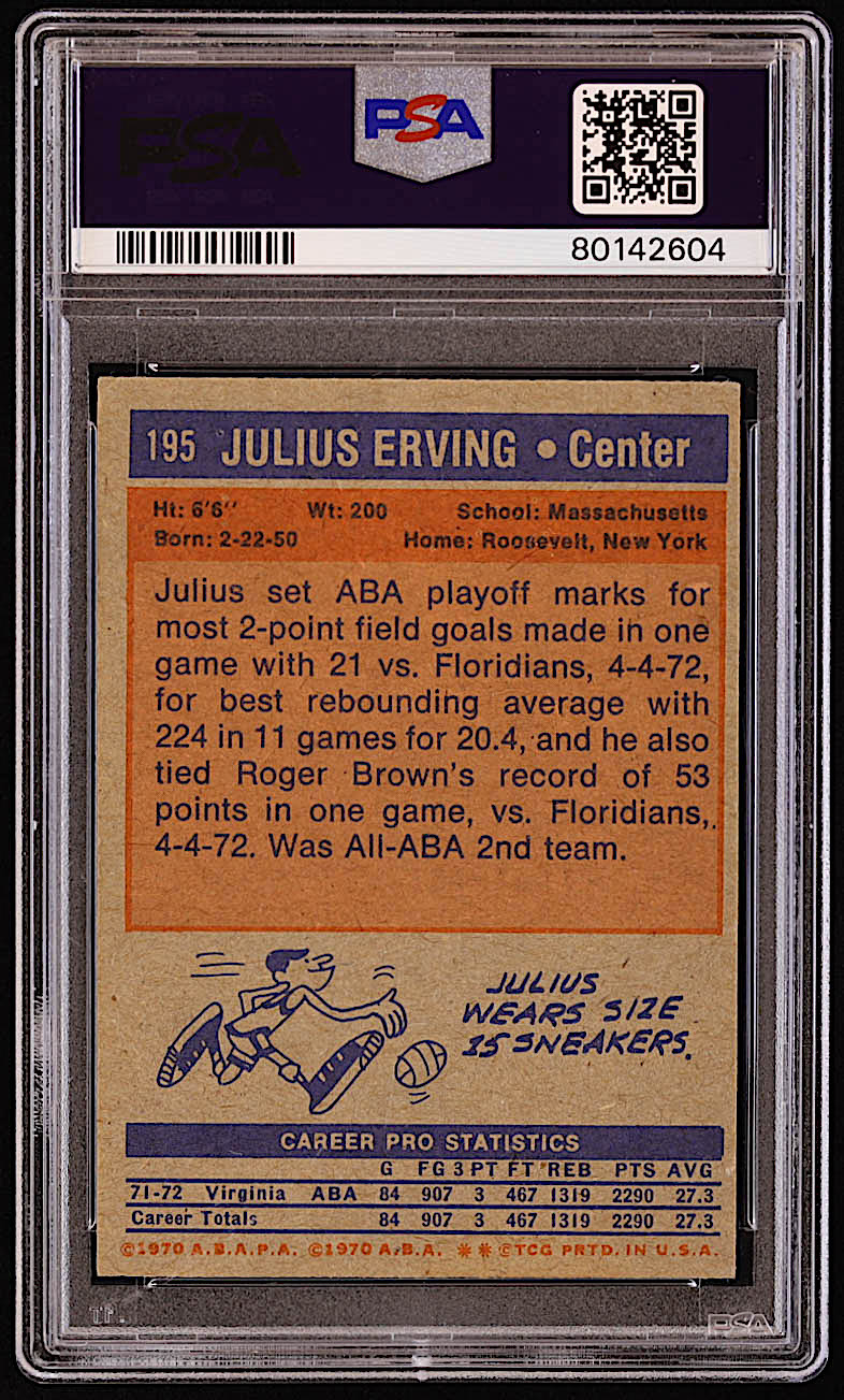 Julius Erving Signed 1972-73 Topps #195 RC (PSA | Autograph Graded 10) at PristineAuction.com Julius Erving Signed 1972-73 Topps #195 RC (PSA | Autograph Graded 10) at PristineAuction.com