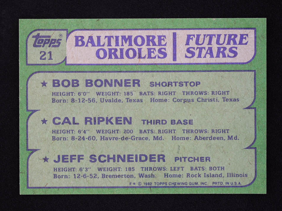 Bob Bonner / Cal Ripken Jr. / Jeff Schneider 1982 Topps #21 RC at PristineAuction.com Bob Bonner / Cal Ripken Jr. / Jeff Schneider 1982 Topps #21 RC at PristineAuction.com