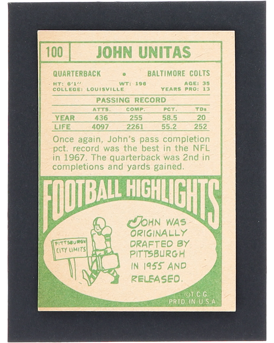 Johnny Unitas 1968 Topps #100 at PristineAuction.com Johnny Unitas 1968 Topps #100 at PristineAuction.com