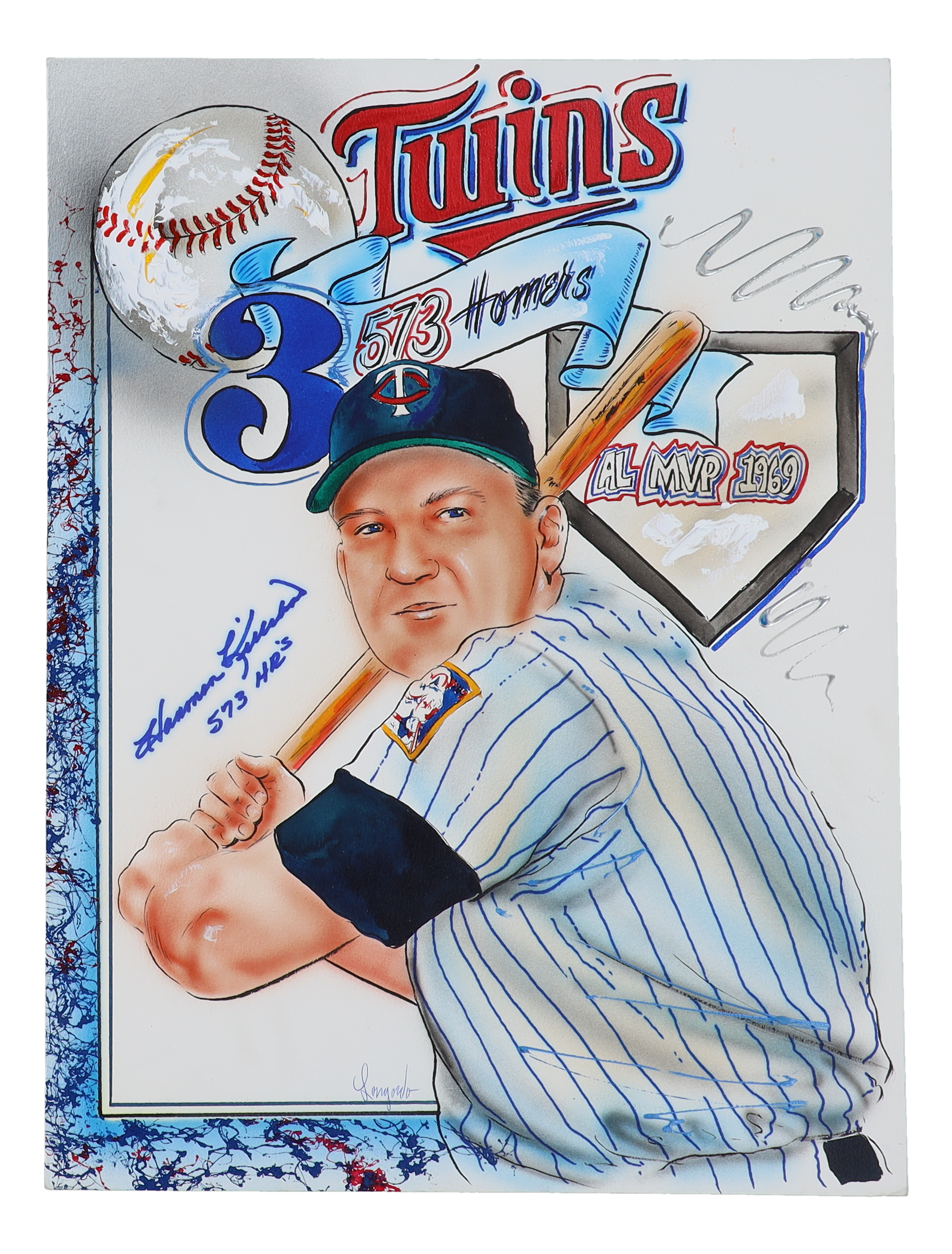 Harmon Killebrew & Gary Longordo Signed Twins Original Artwork Inscribed "573 HR's" (JSA & PA) at PristineAuction.com Harmon Killebrew & Gary Longordo Signed Twins Original Artwork Inscribed "573 HR's" (JSA & PA) at PristineAuction.com
