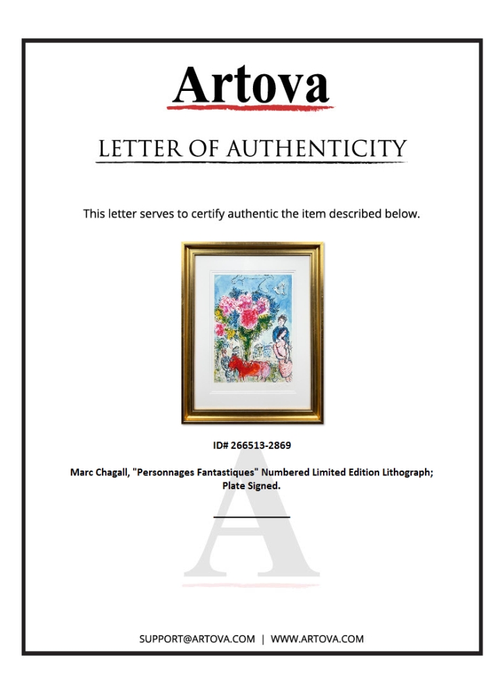 "Personnages Fantastiques" LE 23x19 Custom Framed Lithograph by Marc Chagall (Artova) at PristineAuction.com "Personnages Fantastiques" LE 23x19 Custom Framed Lithograph by Marc Chagall (Artova) at PristineAuction.com