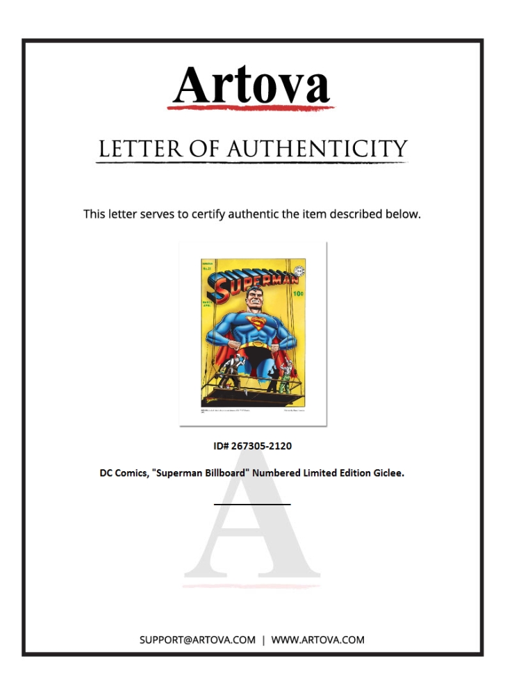 "Superman BiIlboard" LE 20x16 Giclee on Paper by DC Comics (Artova) at PristineAuction.com "Superman BiIlboard" LE 20x16 Giclee on Paper by DC Comics (Artova) at PristineAuction.com
