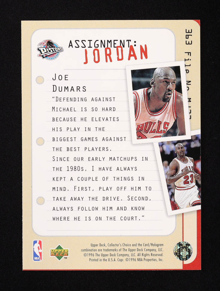 Joe Dumars / Michael Jordan 1996-97 Collector's Choice #363 AJ at PristineAuction.com Joe Dumars / Michael Jordan 1996-97 Collector's Choice #363 AJ at PristineAuction.com