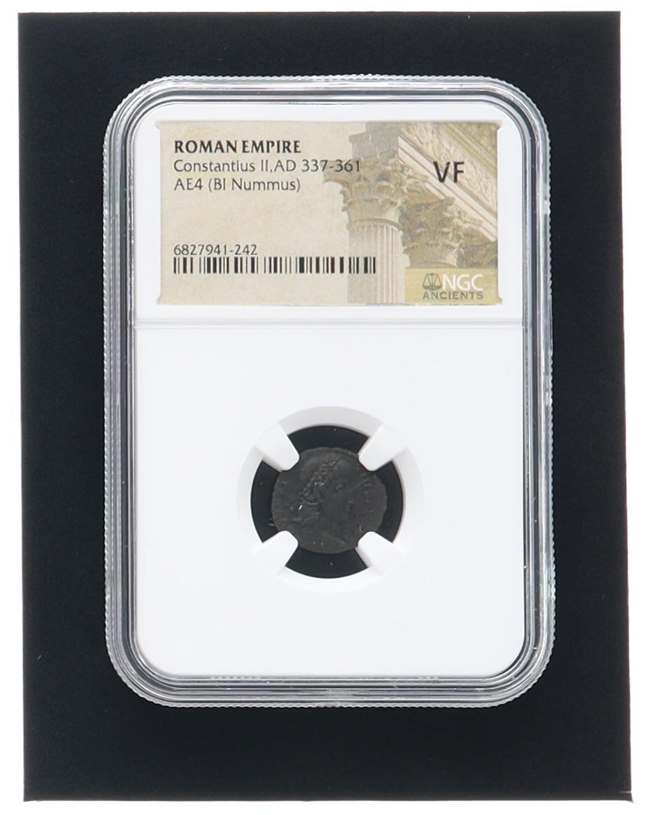 Roman Empire - Constantius II AD 337-361, AE4 (BI Nummus) (NGC VERY FINE) at PristineAuction.com Roman Empire - Constantius II AD 337-361, AE4 (BI Nummus) (NGC VERY FINE) at PristineAuction.com