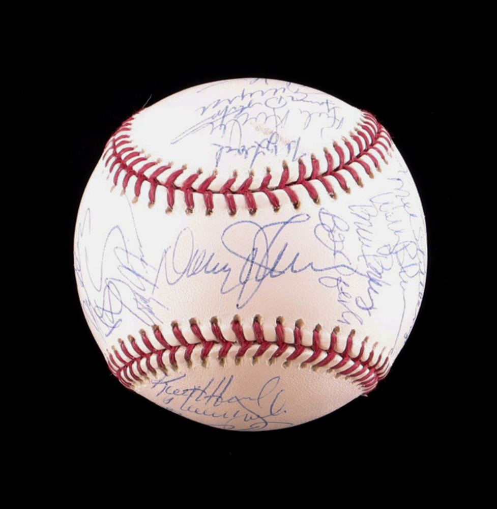 1986 Mets World Series Baseball Signed by (31) with Gary Carter, Doc Gooden, Darryl Strawberry, Keith Hernandez (Steiner) at PristineAuction.com 1986 Mets World Series Baseball Signed by (31) with Gary Carter, Doc Gooden, Darryl Strawberry, Keith Hernandez (Steiner) at PristineAuction.com