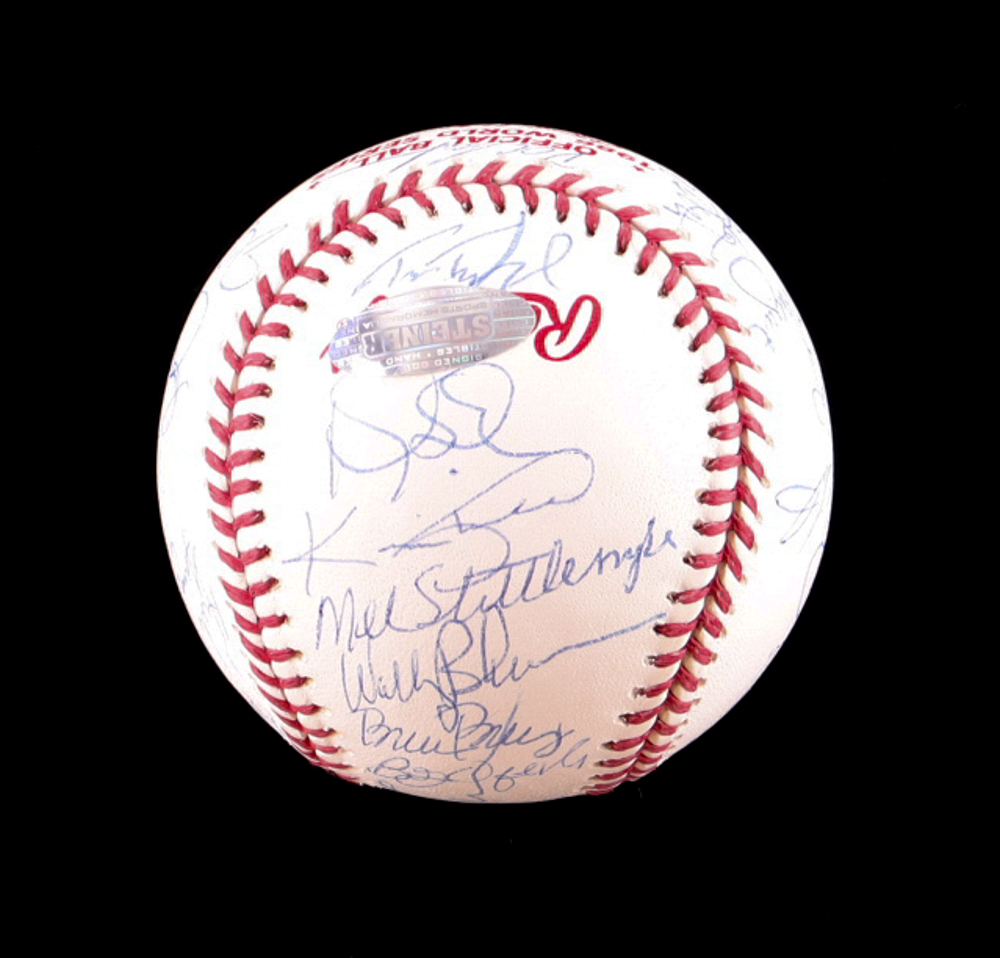 1986 Mets World Series Baseball Signed by (31) with Gary Carter, Doc Gooden, Darryl Strawberry, Keith Hernandez (Steiner) at PristineAuction.com 1986 Mets World Series Baseball Signed by (31) with Gary Carter, Doc Gooden, Darryl Strawberry, Keith Hernandez (Steiner) at PristineAuction.com
