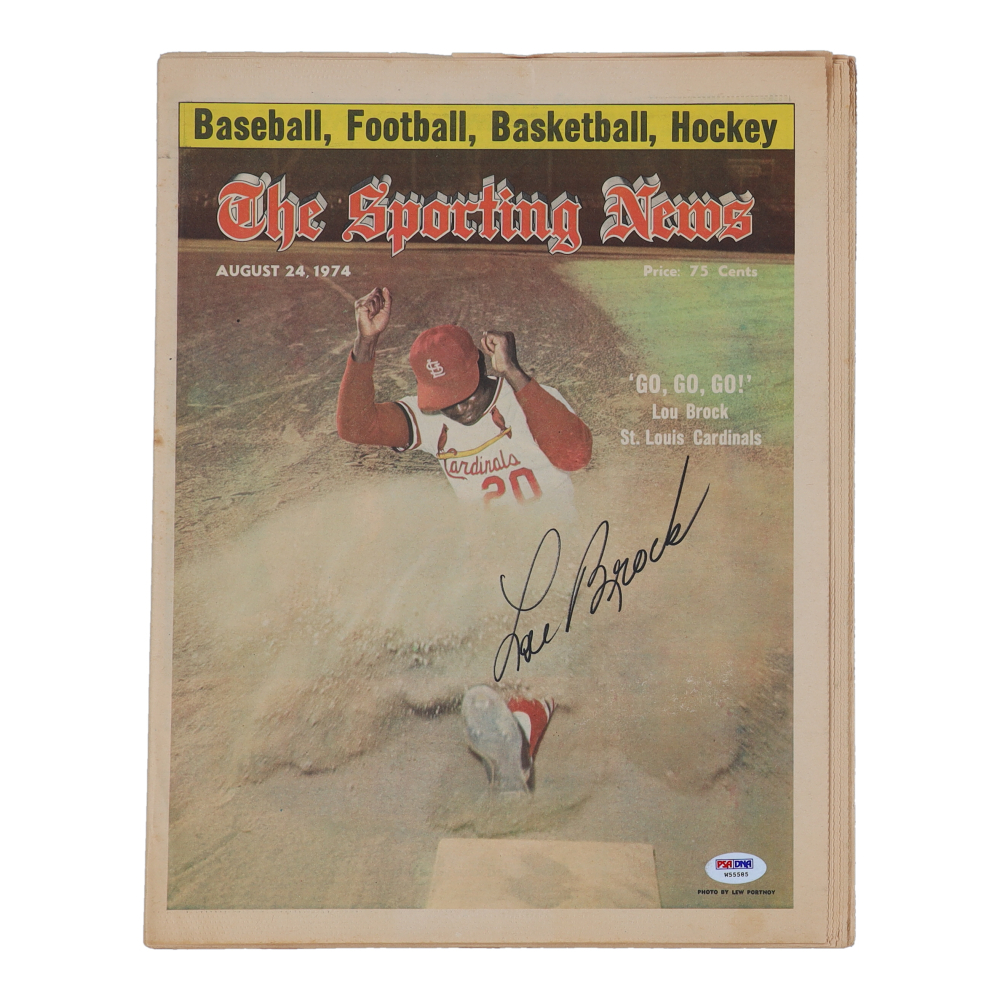 Lou brock signed 1974 the sporting news magazine psa pristine auction