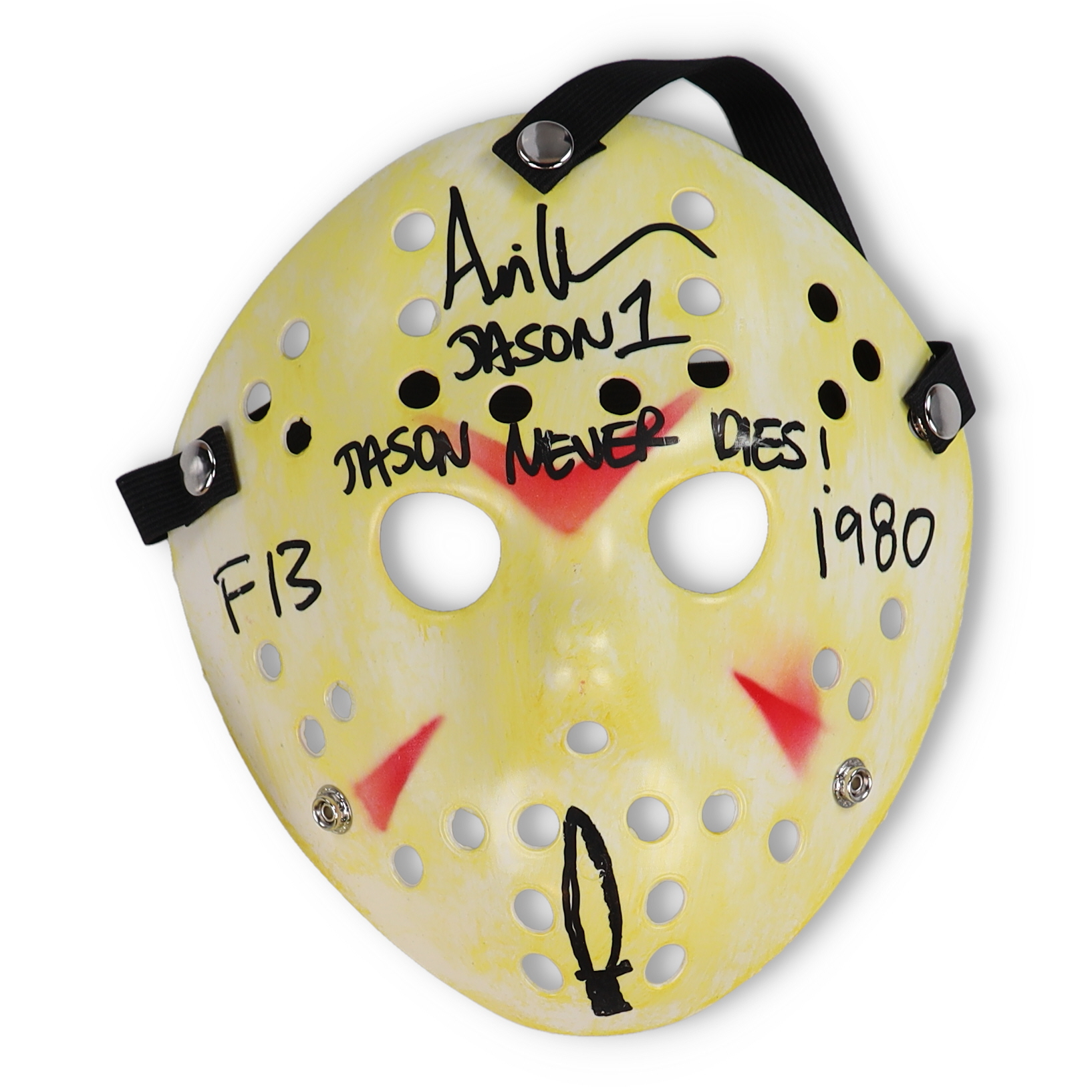 Ari Lehman Signed "Friday the 13th" Mask Inscribed "Jason 1", "Jason Never Dies!" & "F13 1980" With Sketch (JSA) at PristineAuction.com Ari Lehman Signed "Friday the 13th" Mask Inscribed "Jason 1", "Jason Never Dies!" & "F13 1980" With Sketch (JSA) at PristineAuction.com