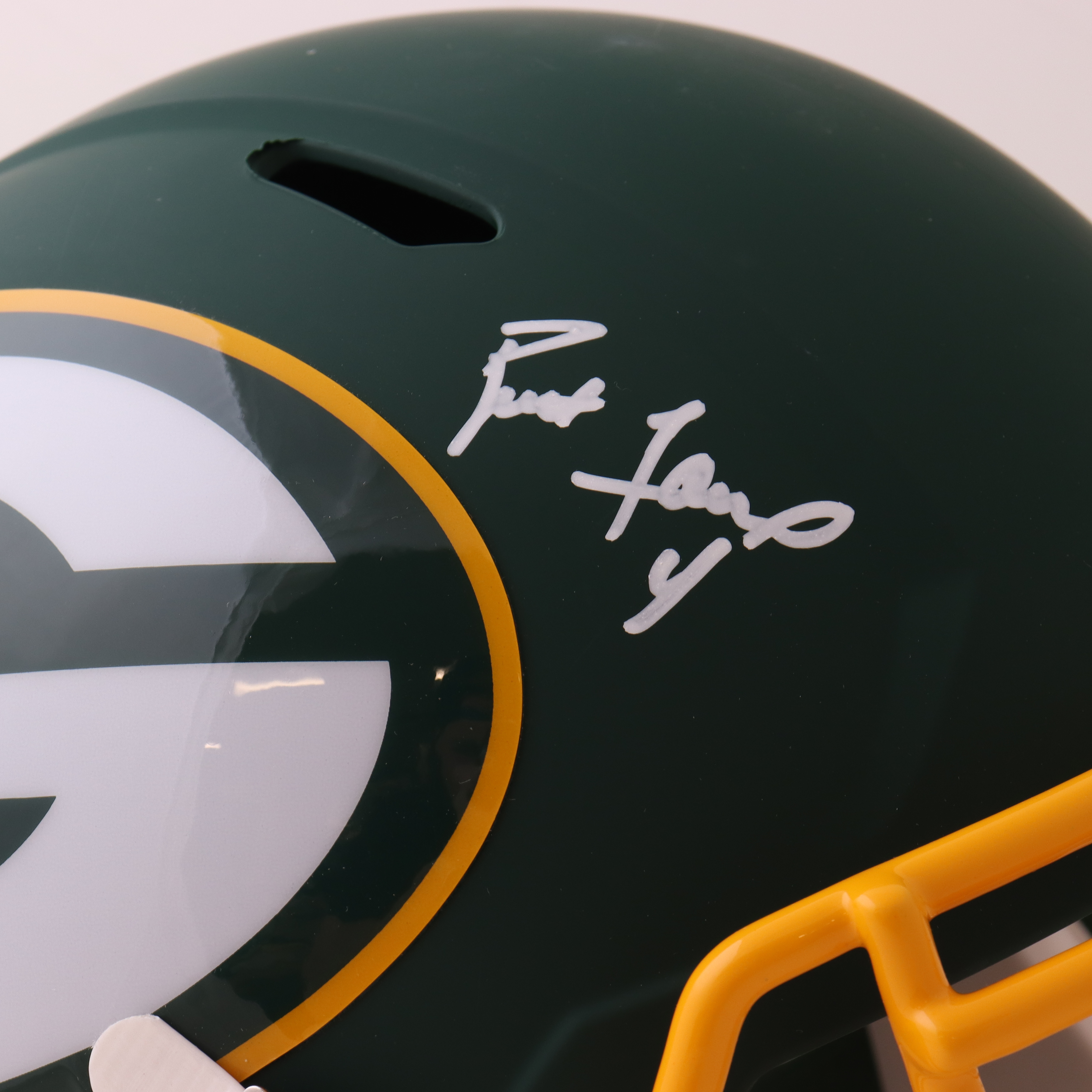 Brett Favre Signed Packers Full-Size AMP Alternate Speed Helmet (Favre) at PristineAuction.com Brett Favre Signed Packers Full-Size AMP Alternate Speed Helmet (Favre) at PristineAuction.com