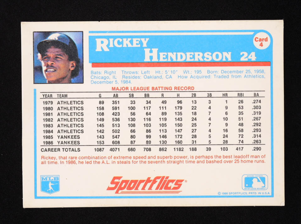 Rickey Henderson 1987 Sportflics #4 at PristineAuction.com Rickey Henderson 1987 Sportflics #4 at PristineAuction.com