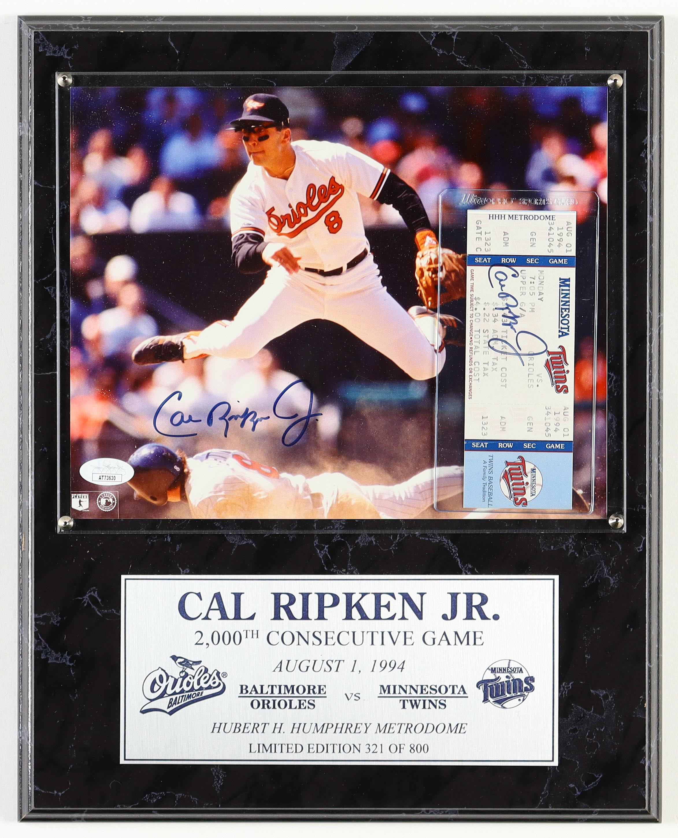 Cal Ripken Jr. Signed LE Orioles Photo Plaque Display With Signed ...