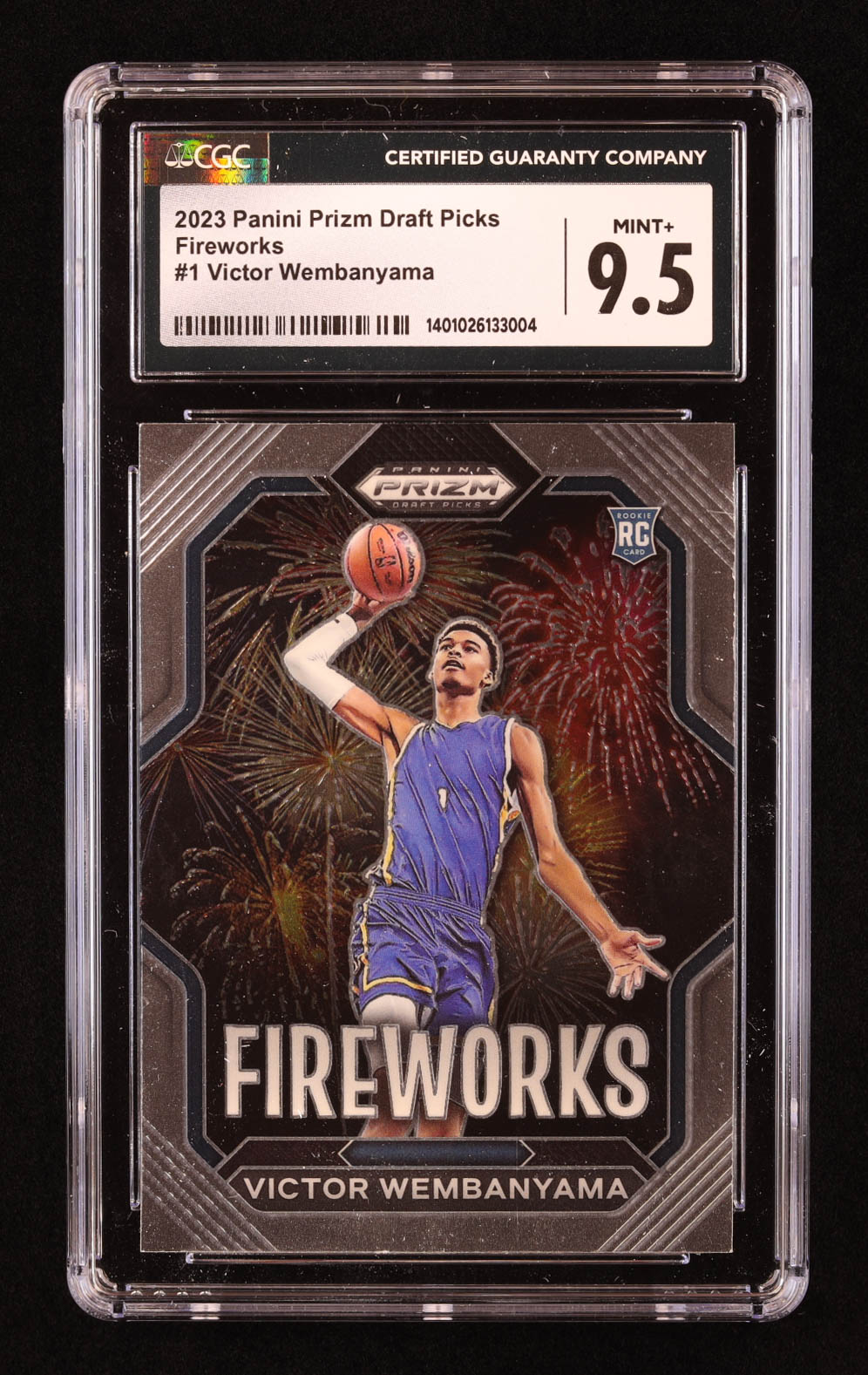 Victor Wembanyama 2023-24 Panini Prizm Draft Picks Fireworks #1 RC (CGC 9.5) at PristineAuction.com Victor Wembanyama 2023-24 Panini Prizm Draft Picks Fireworks #1 RC (CGC 9.5) at PristineAuction.com