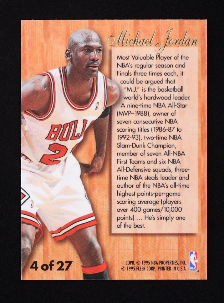 Michael Jordan 1995-96 Fleer Flair Hardwood Leaders #4 at PristineAuction.com Michael Jordan 1995-96 Fleer Flair Hardwood Leaders #4 at PristineAuction.com