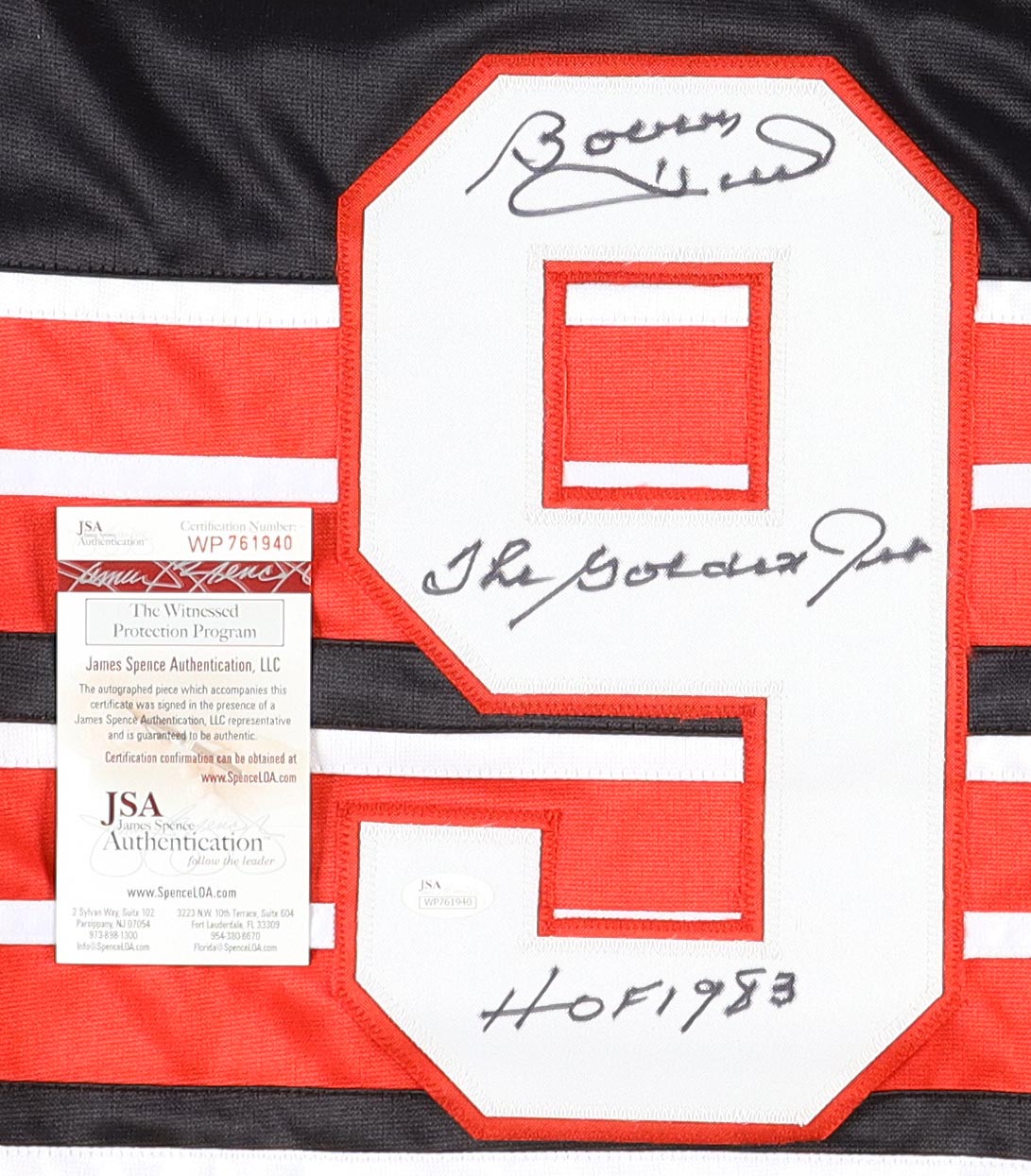 Bobby Hull Signed Jersey Inscribed "The Golden Jet" & "HOF 1983" (JSA) at PristineAuction.com Bobby Hull Signed Jersey Inscribed "The Golden Jet" & "HOF 1983" (JSA) at PristineAuction.com