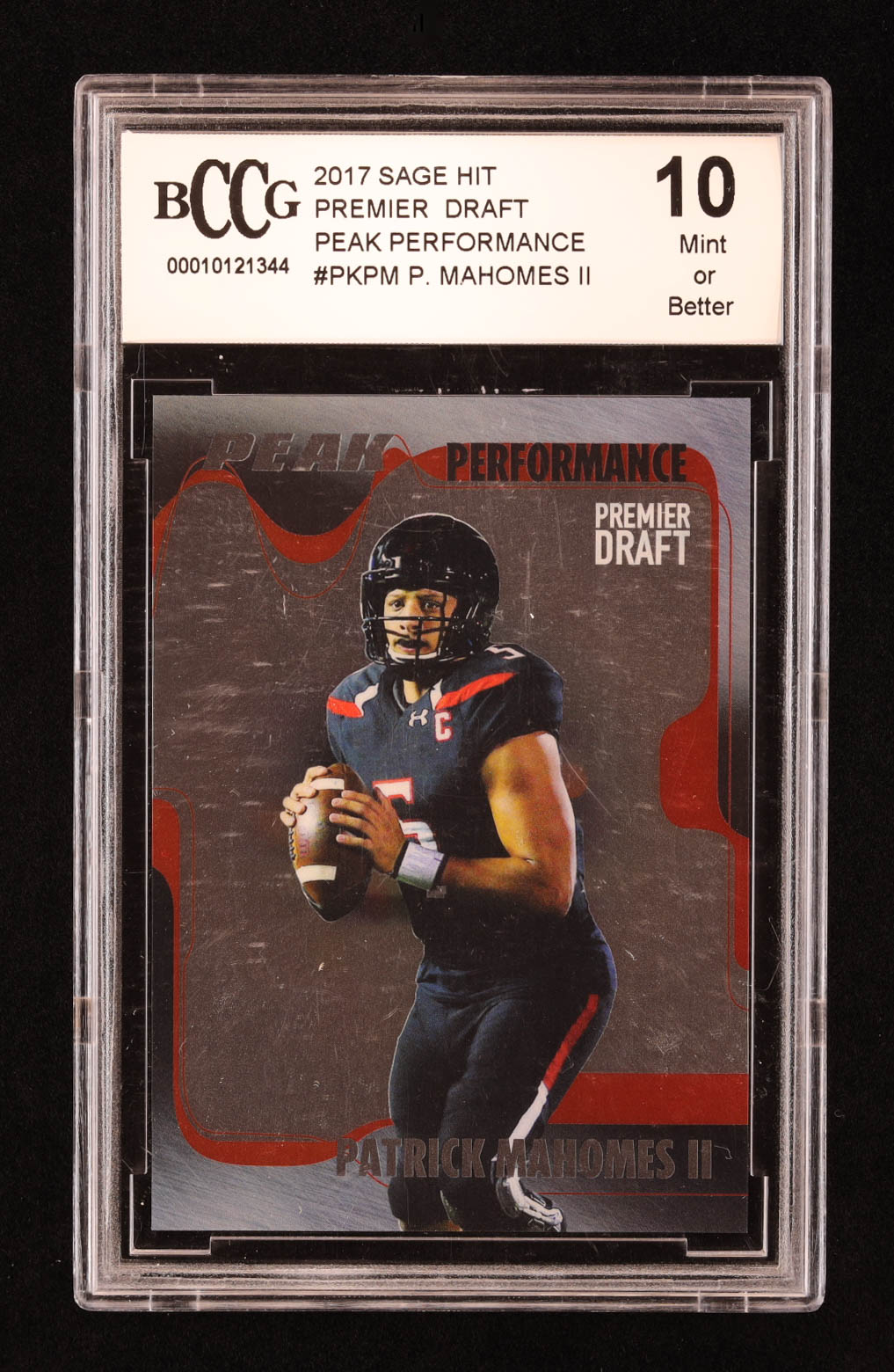 Patrick Mahomes II 2017 SAGE HIT Premier Draft Peak Performance #PKPM RC (BCCG 10) at PristineAuction.com Patrick Mahomes II 2017 SAGE HIT Premier Draft Peak Performance #PKPM RC (BCCG 10) at PristineAuction.com