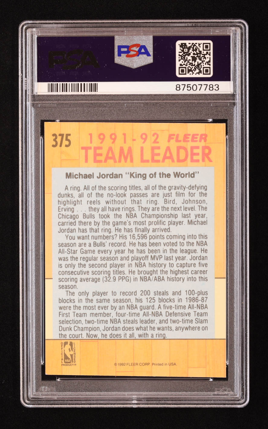 Michael Jordan 1991-92 Fleer #375 TL (PSA 8) at PristineAuction.com Michael Jordan 1991-92 Fleer #375 TL (PSA 8) at PristineAuction.com