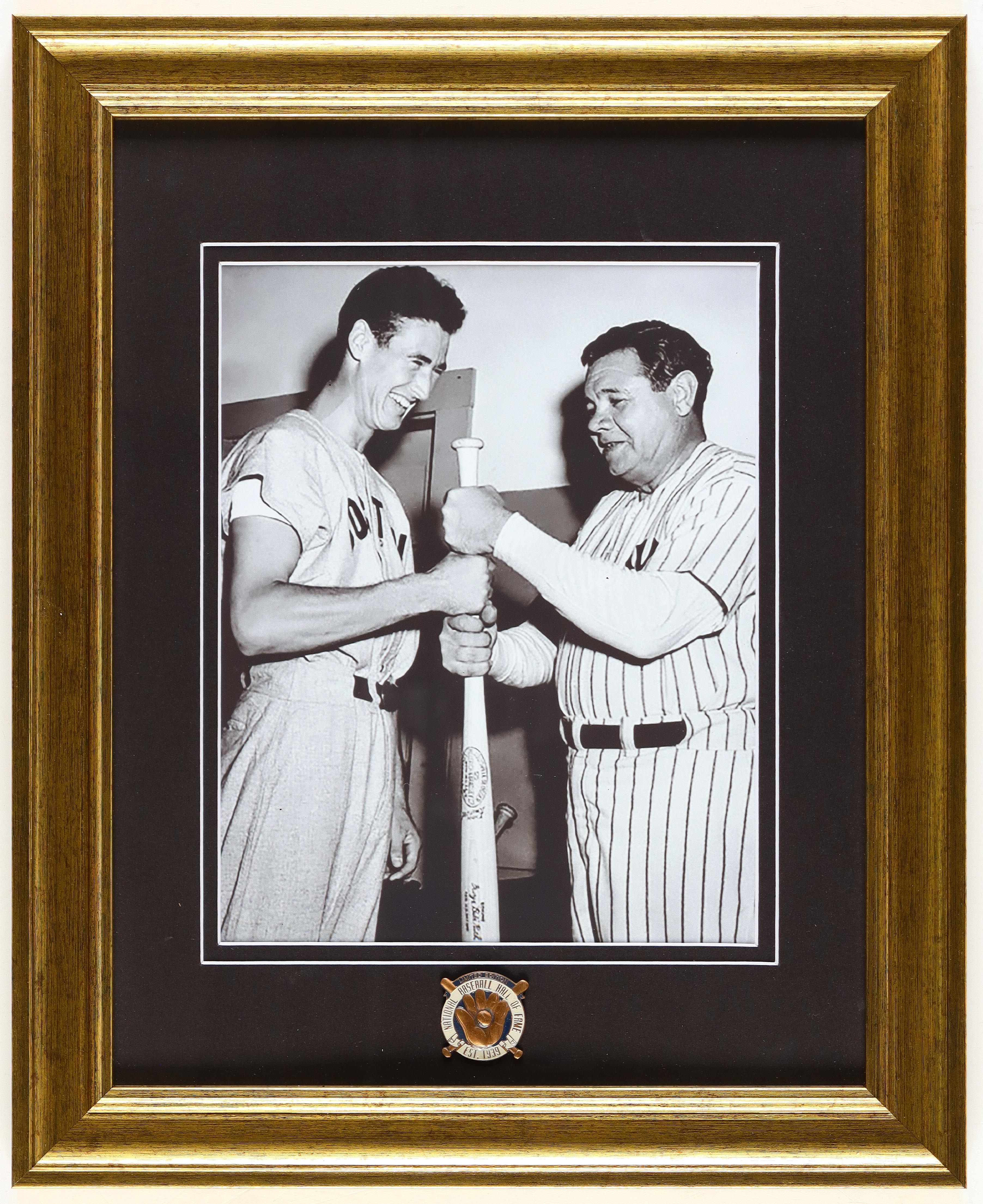 "Ted Williams Meets His Idol Babe Ruth" Yankees Custom Framed Photo Display with Official Baseball Hall Of Fame Pin at PristineAuction.com "Ted Williams Meets His Idol Babe Ruth" Yankees Custom Framed Photo Display with Official Baseball Hall Of Fame Pin at PristineAuction.com