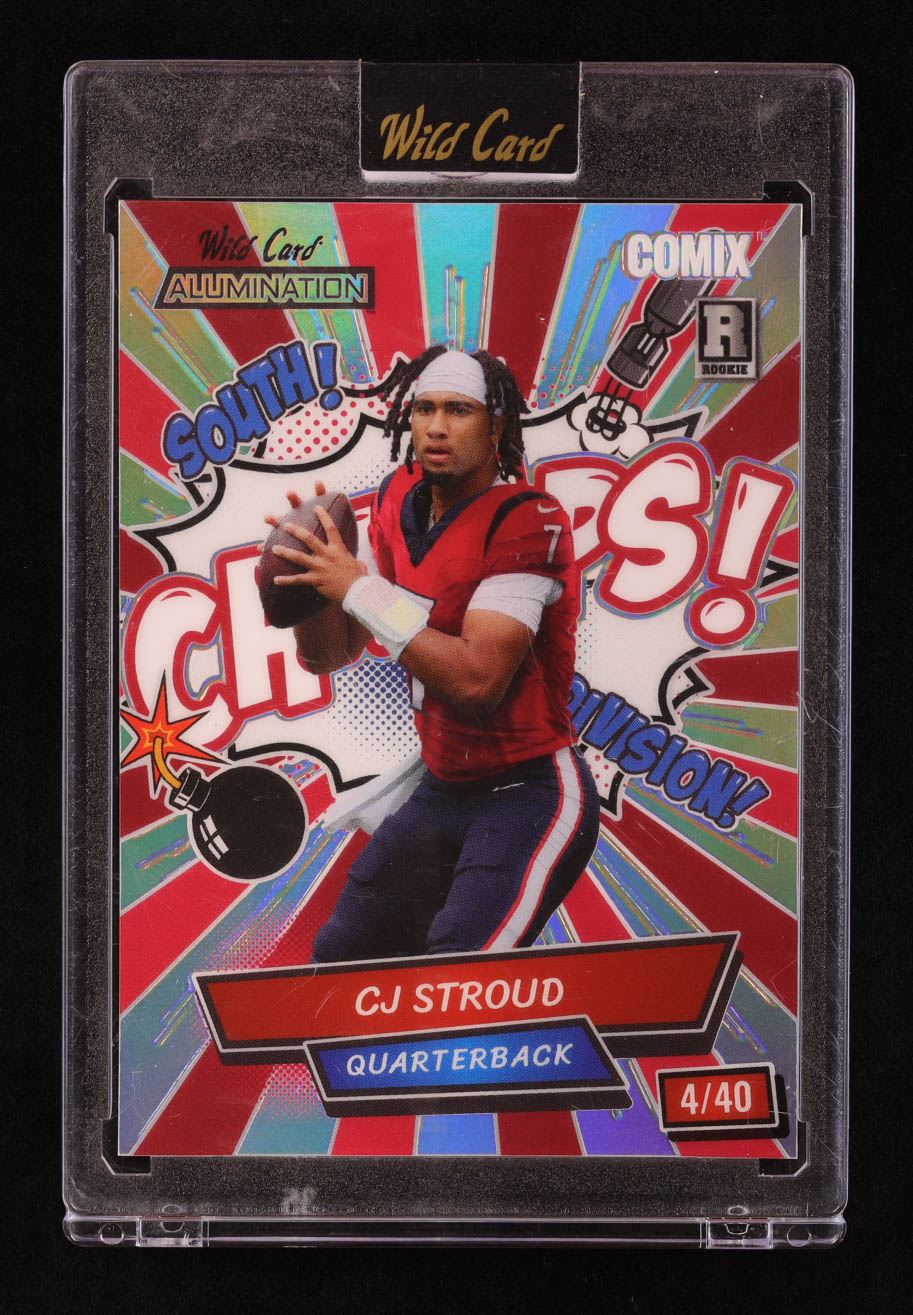 CJ Stroud 2023 Wild Card Alumination Comix Champs! Division Silver Rainbow #ACCS #04/40 RC at PristineAuction.com CJ Stroud 2023 Wild Card Alumination Comix Champs! Division Silver Rainbow #ACCS #04/40 RC at PristineAuction.com