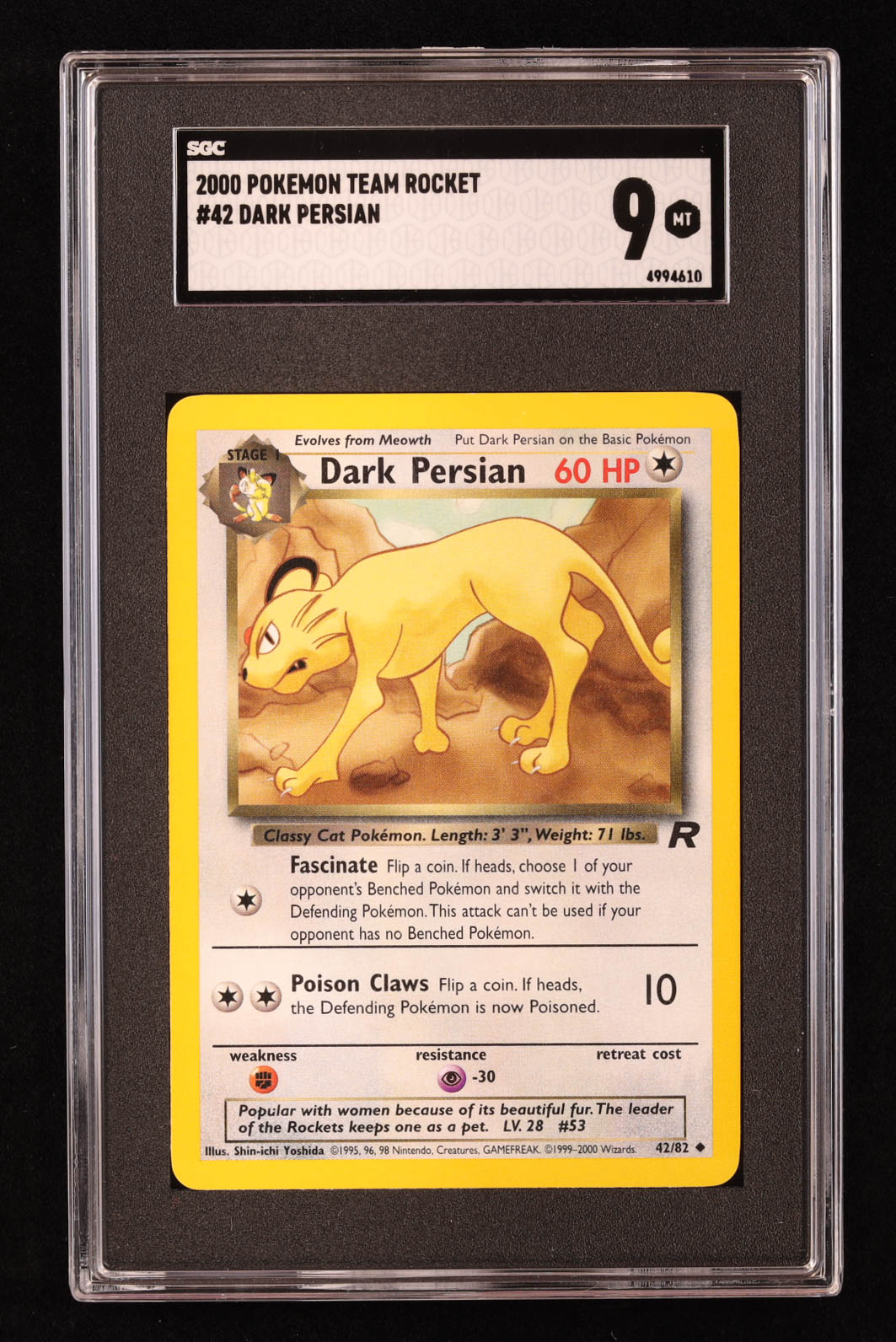 Dark Persian Pokemon 2000 Team Rocket #42 (SGC 9) at PristineAuction.com Dark Persian Pokemon 2000 Team Rocket #42 (SGC 9) at PristineAuction.com