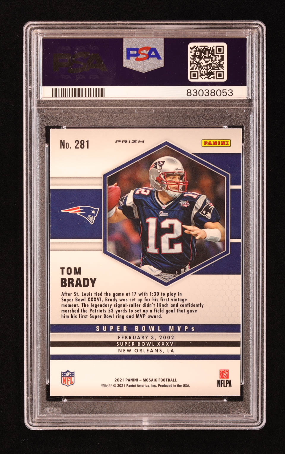 Tom Brady 2021 Panini Mosaic Mosaic #281 MVP (PSA 10) at PristineAuction.com Tom Brady 2021 Panini Mosaic Mosaic #281 MVP (PSA 10) at PristineAuction.com