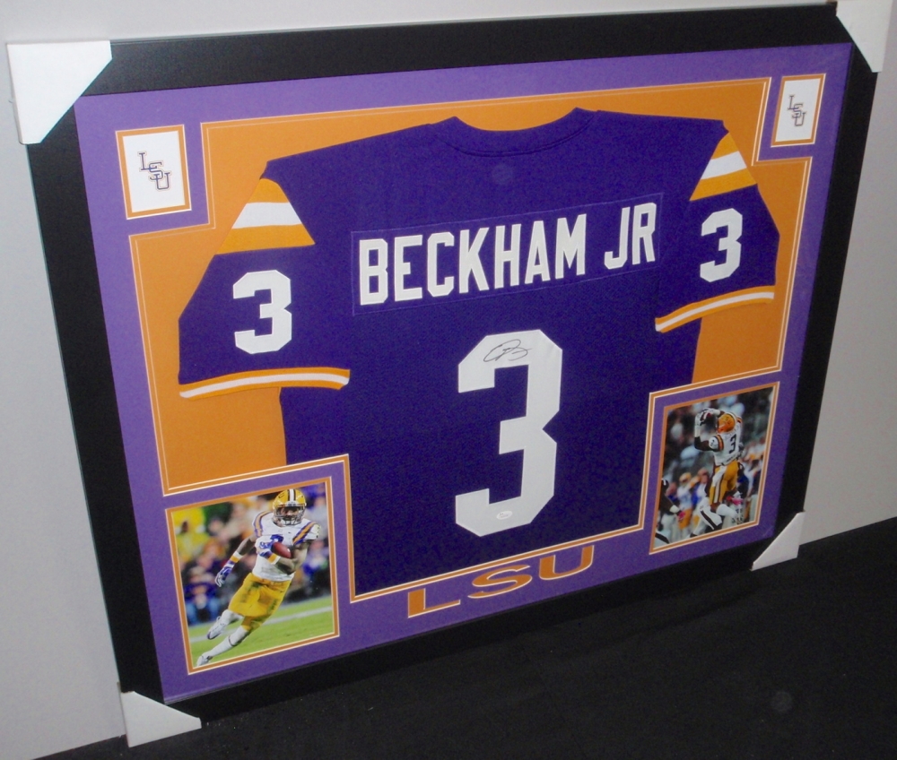 Sports Memorabilia Auction Pristine Odell Beckham Jr Signed Lsu 35x43 Custom Framed Jersey Jsa Coa At Pristineauction