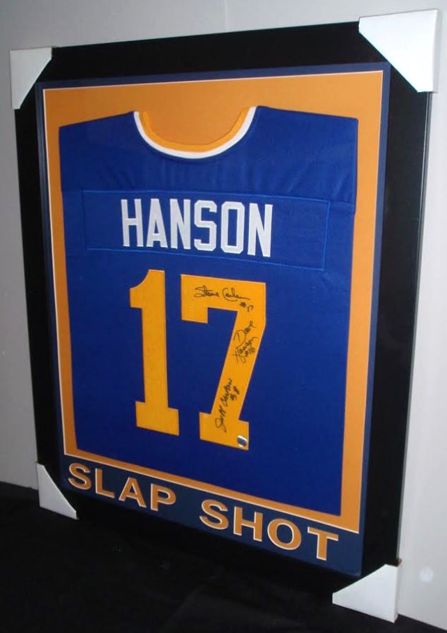 Hanson Brothers Signed "Slap Shot" Chiefs 35x43 Custom Framed Jersey Signed by (3) with Dave Hanson, Steve Carlson & Jeff Carlson (LOJO COA) at PristineAuction.com Hanson Brothers Signed "Slap Shot" Chiefs 35x43 Custom Framed Jersey Signed by (3) with Dave Hanson, Steve Carlson & Jeff Carlson (LOJO COA) at PristineAuction.com
