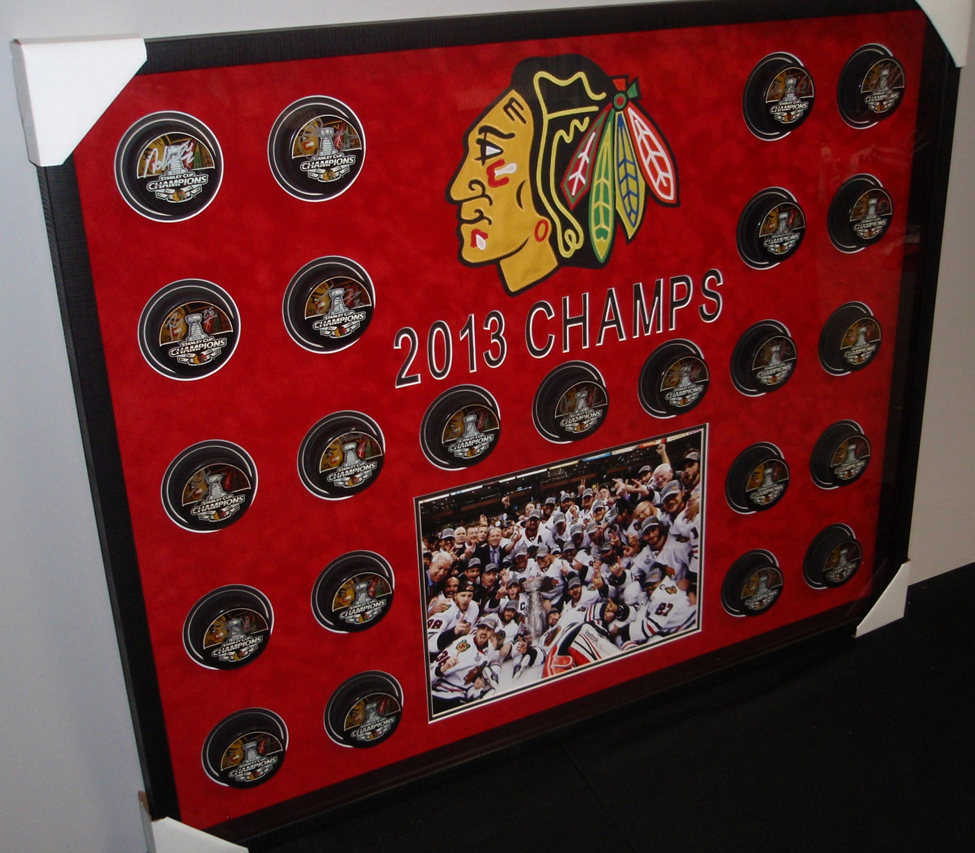 Blackhawks Shadowbox Display with (23) Signed Pucks including Jonathan Toews, Patrick Kane, Andrew Shaw, Bryan Bickell, Nick Leddy, Marian Hossa, Corey Crawford (JSA COA, Schwartz COA, Frameworth COA & WSD COA) at PristineAuction.com Blackhawks Shadowbox Display with (23) Signed Pucks including Jonathan Toews, Patrick Kane, Andrew Shaw, Bryan Bickell, Nick Leddy, Marian Hossa, Corey Crawford (JSA COA, Schwartz COA, Frameworth COA & WSD COA) at PristineAuction.com