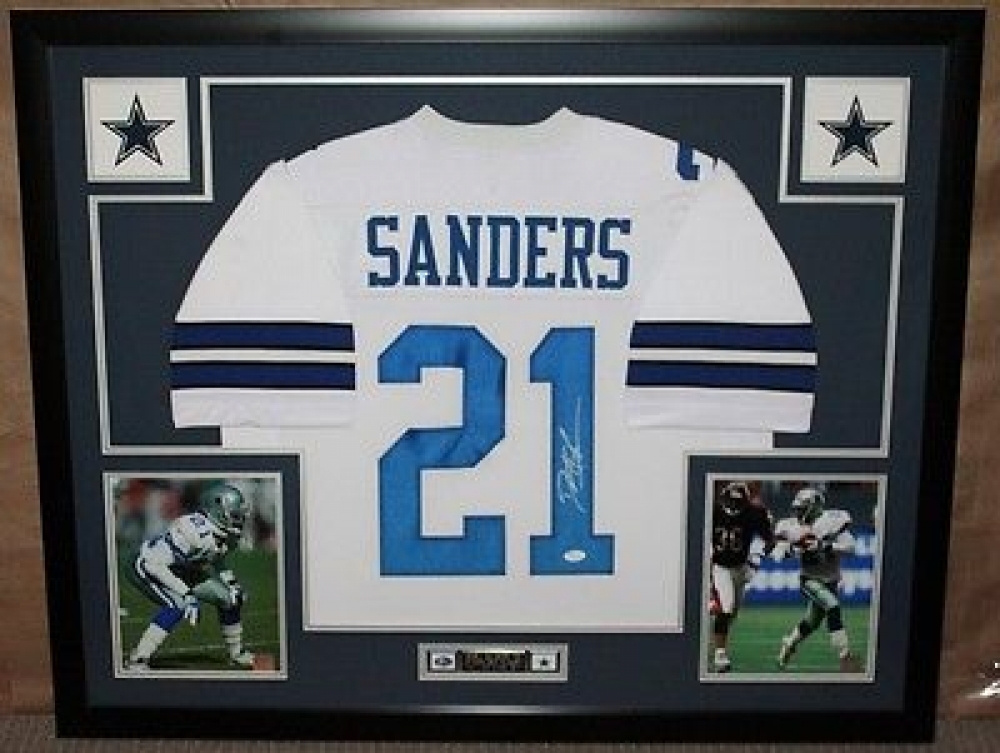 Deion Sanders Signed Cowboys 35" x 43" Custom Framed Jersey (JSA COA