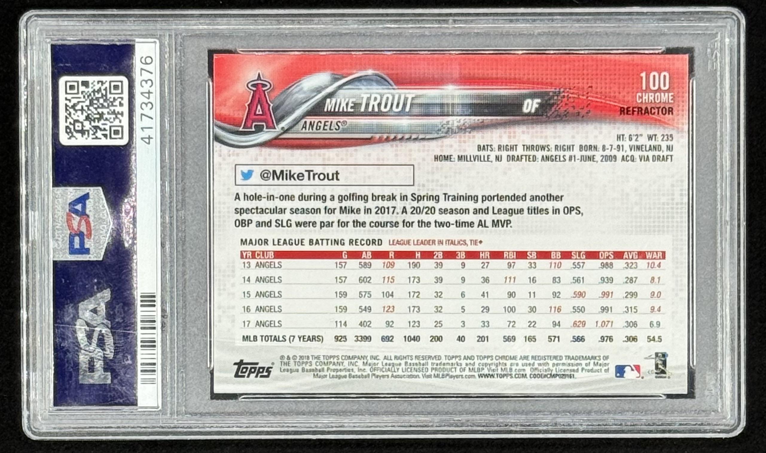 Mike Trout 2018 Topps Chrome Sepia Refractors #100 (PSA 10) at PristineAuction.com Mike Trout 2018 Topps Chrome Sepia Refractors #100 (PSA 10) at PristineAuction.com