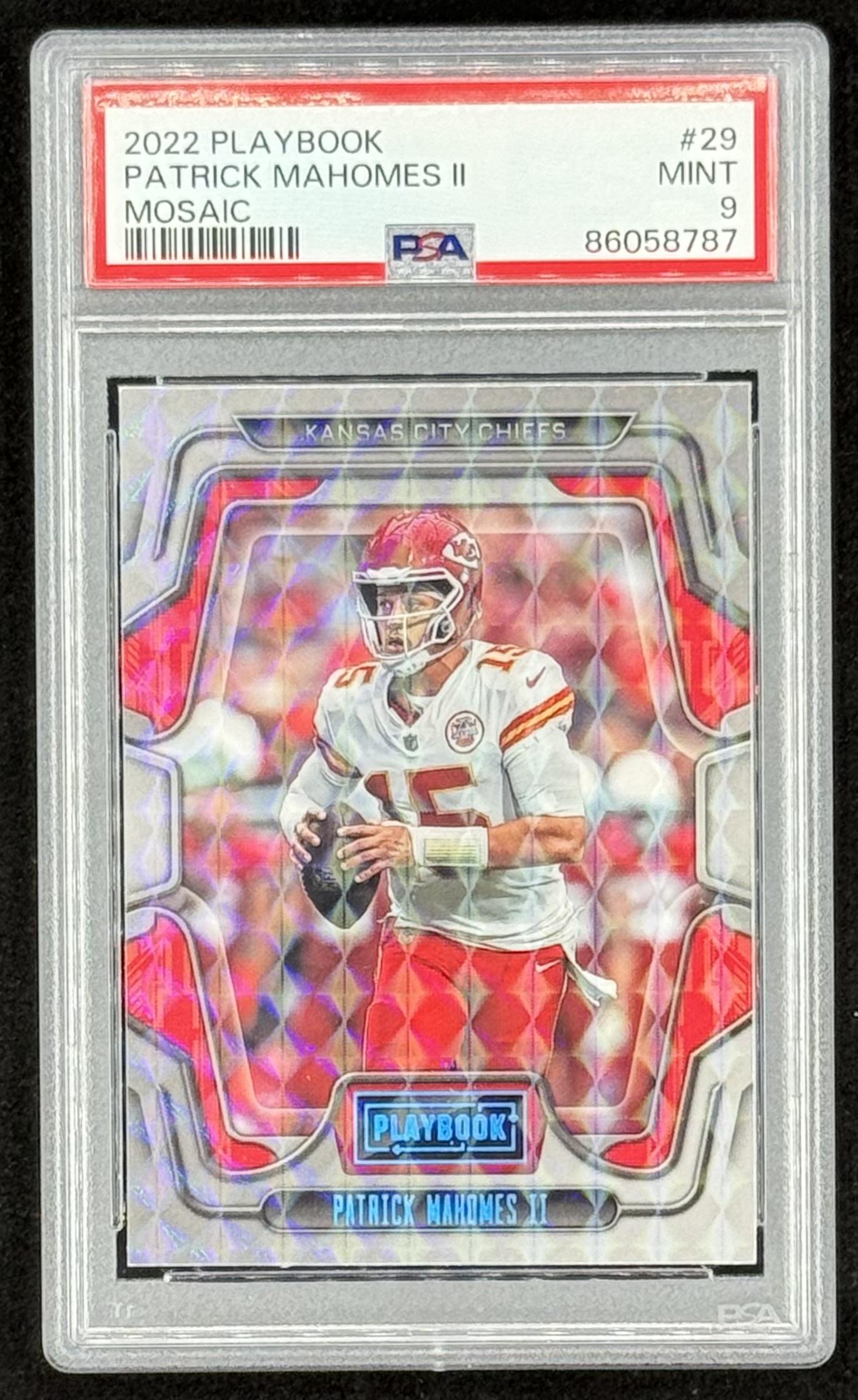 Patrick Mahomes II 2022 Panini Playbook Mosaic #29 (PSA 9) at PristineAuction.com Patrick Mahomes II 2022 Panini Playbook Mosaic #29 (PSA 9) at PristineAuction.com