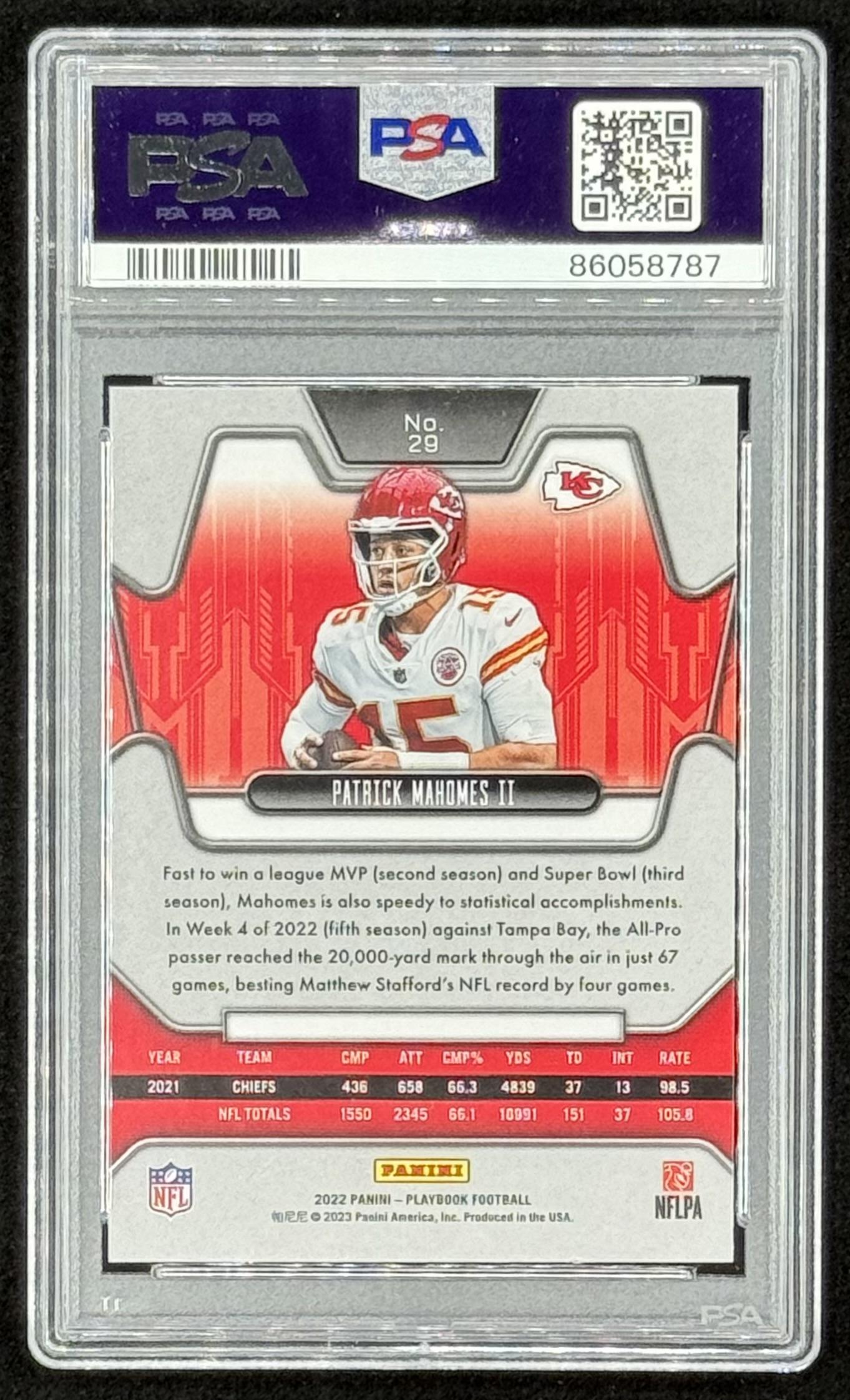 Patrick Mahomes II 2022 Panini Playbook Mosaic #29 (PSA 9) at PristineAuction.com Patrick Mahomes II 2022 Panini Playbook Mosaic #29 (PSA 9) at PristineAuction.com