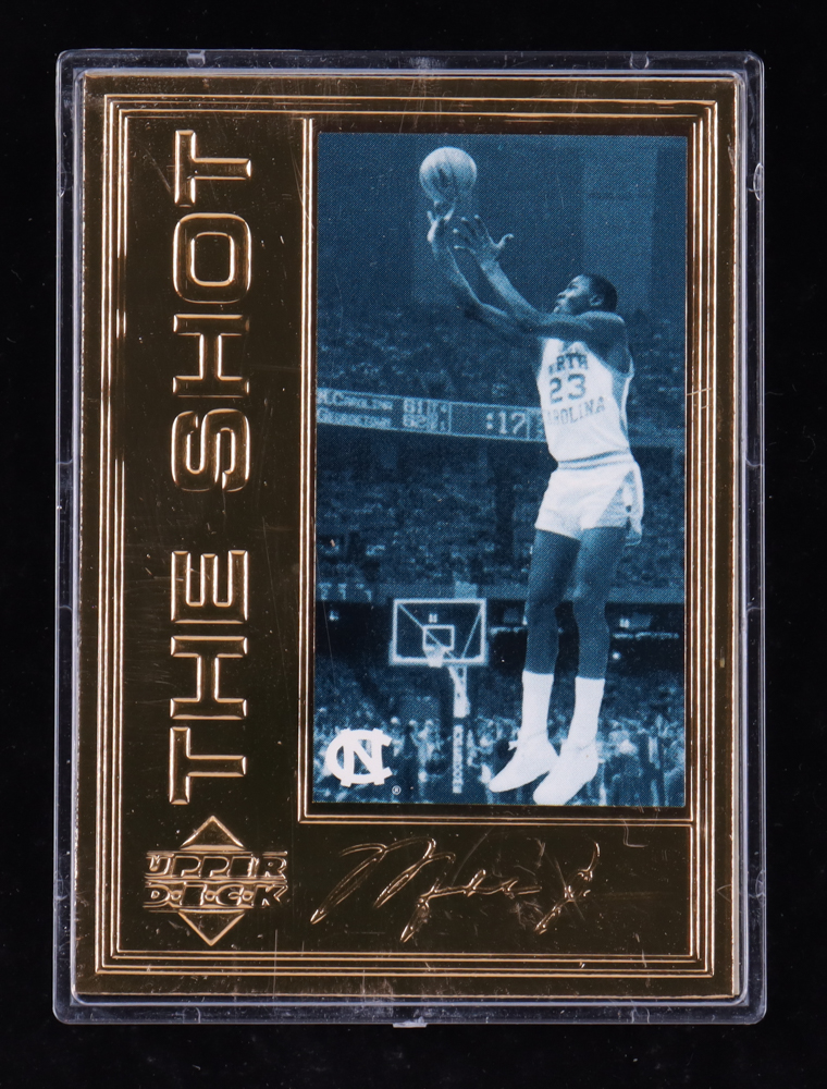 Michael Jordan 1996 Upper Deck "The Shot" 22Kt Gold Card with COA & Box Set #/10,000 at PristineAuction.com Michael Jordan 1996 Upper Deck "The Shot" 22Kt Gold Card with COA & Box Set #/10,000 at PristineAuction.com