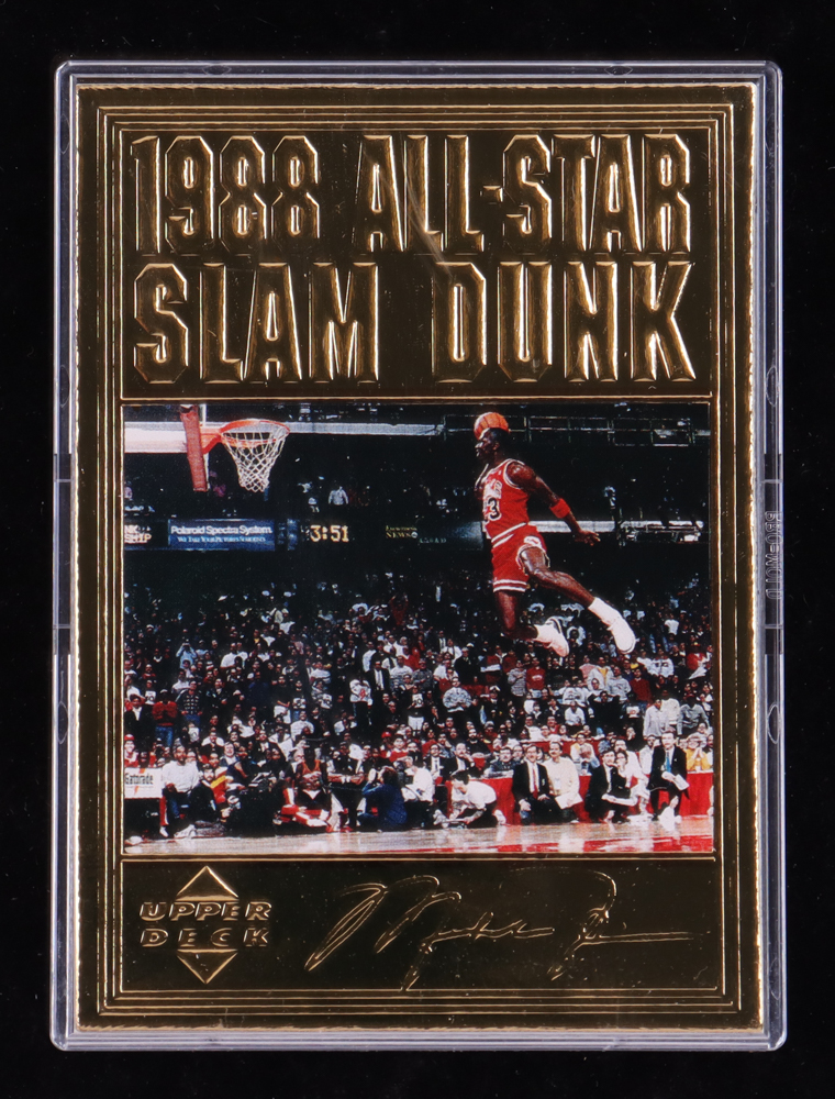 Michael Jordan 1996 All-Star 1988 Slam Dunk 22Kt Gold Card #/10,000 at PristineAuction.com Michael Jordan 1996 All-Star 1988 Slam Dunk 22Kt Gold Card #/10,000 at PristineAuction.com