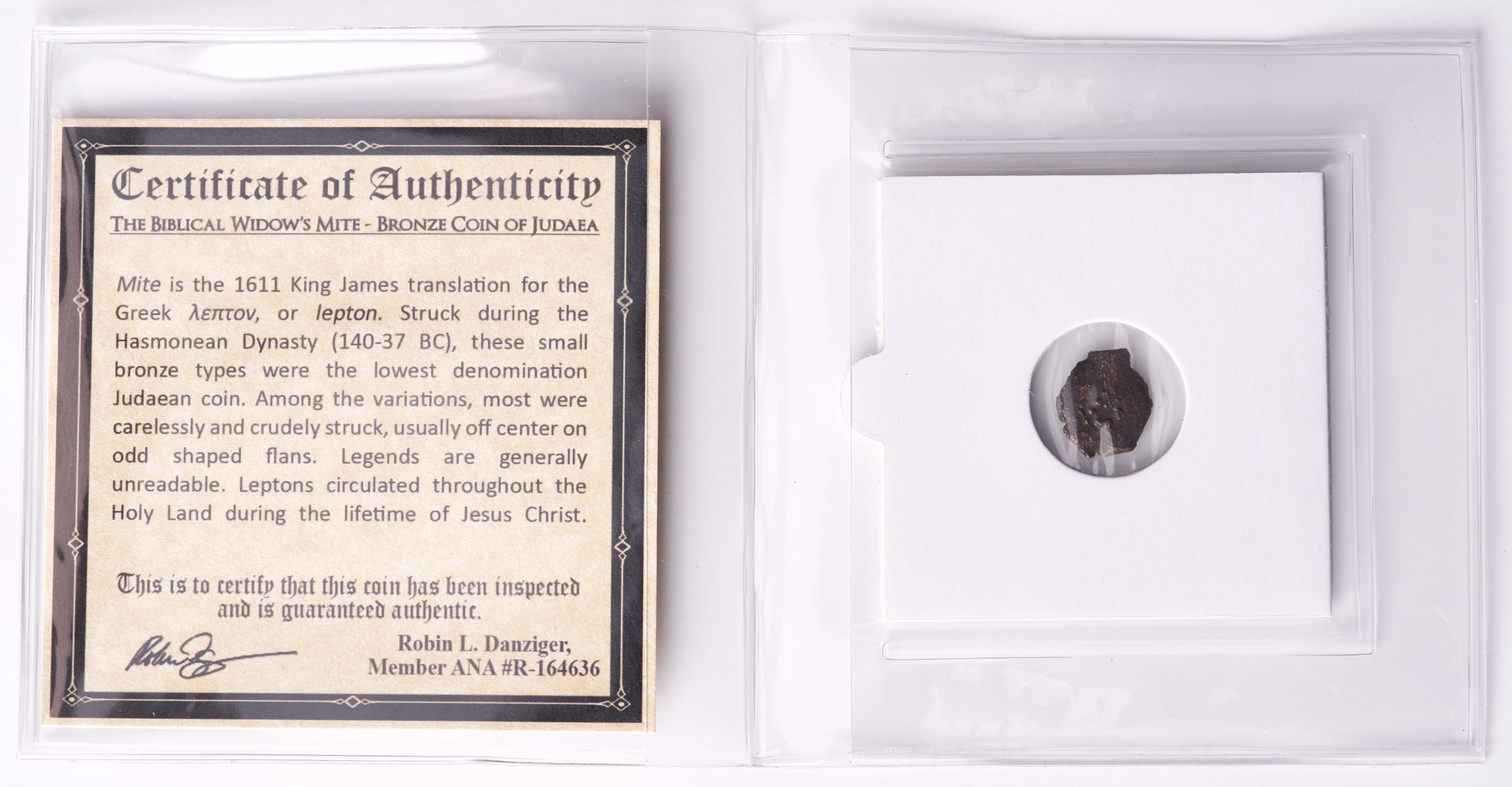 Widow’s Mite - Judean Prutah Coin with Album at PristineAuction.com Widow’s Mite - Judean Prutah Coin with Album at PristineAuction.com