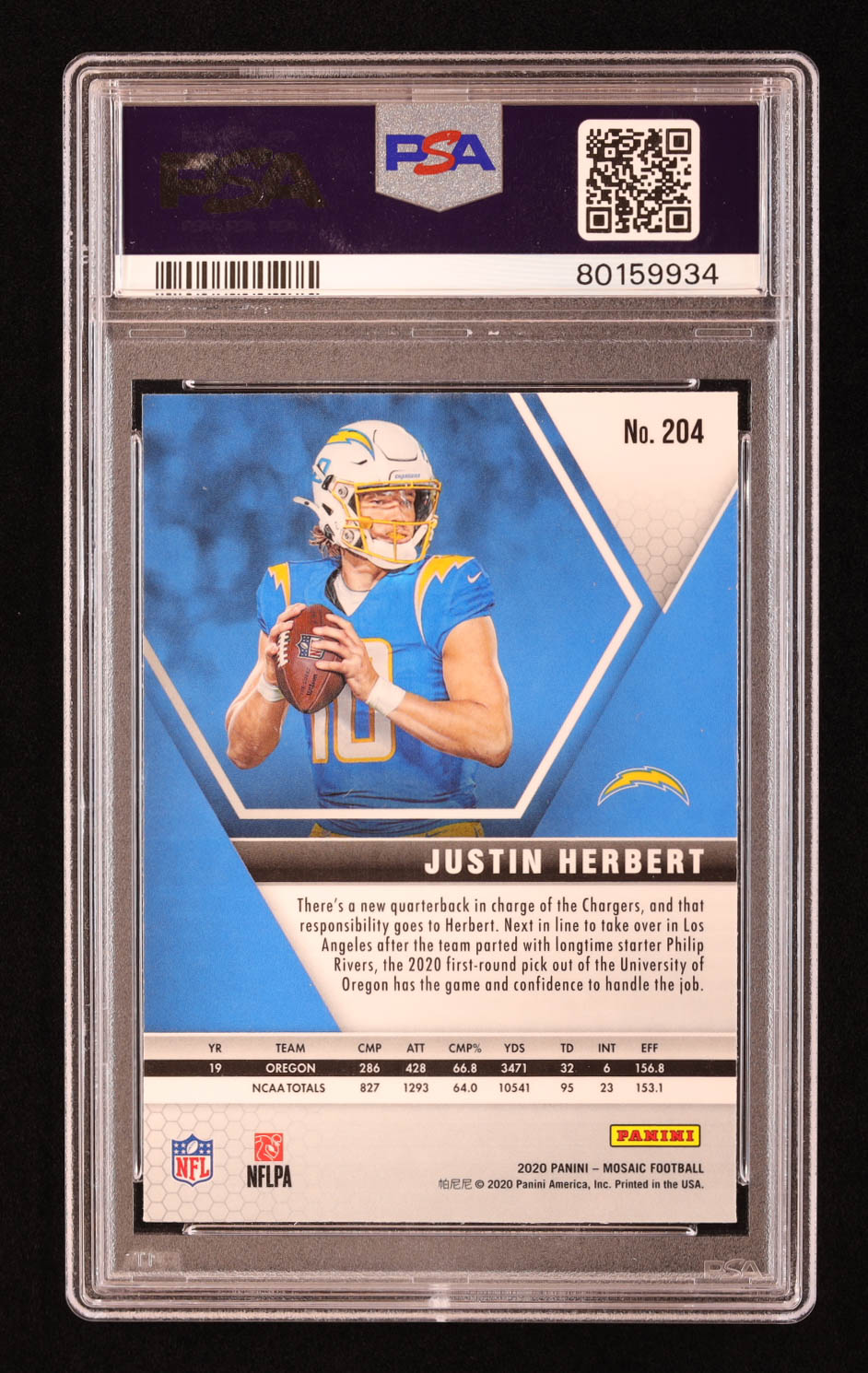Justin Herbert 2020 Panini Mosaic #204 RC (PSA 10) at PristineAuction.com Justin Herbert 2020 Panini Mosaic #204 RC (PSA 10) at PristineAuction.com